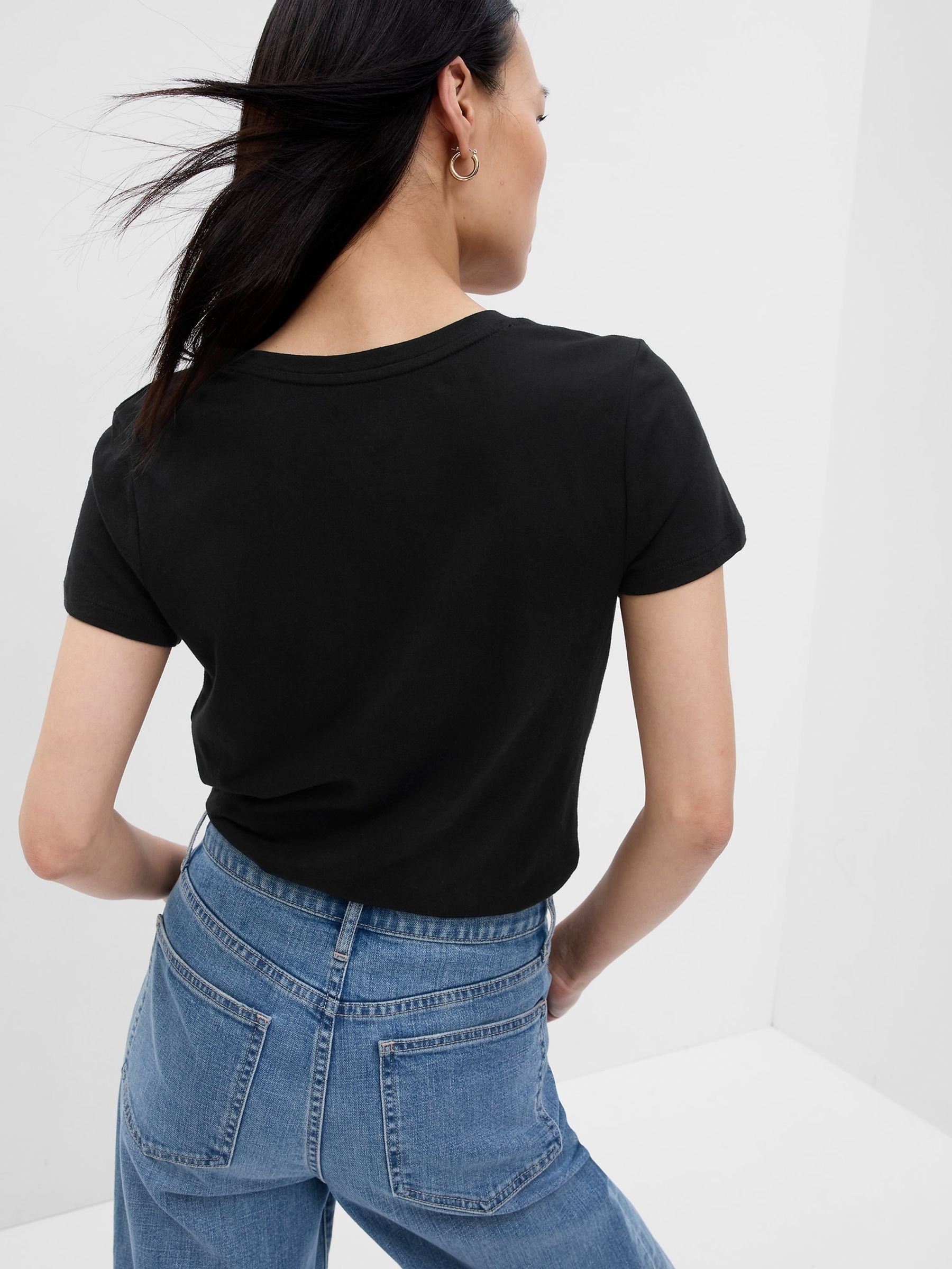 Black V-Neck Favourite Cotton-Modal Short Sleeve T-Shirt - Image 2 of 3