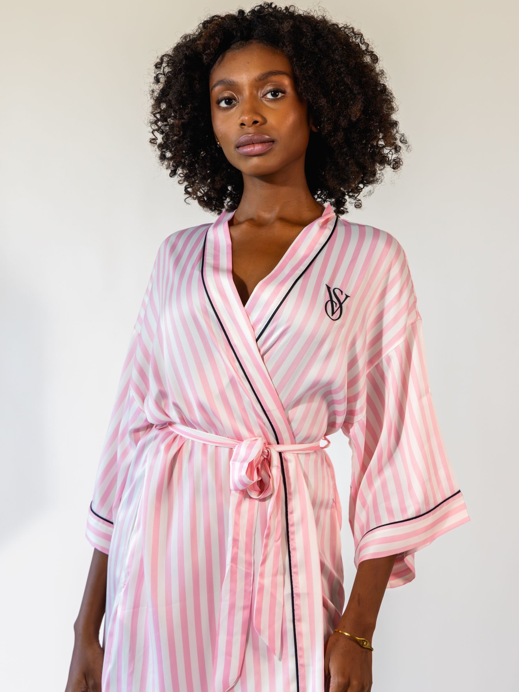 satin dressing gown victoria's secret Pink Iconic Stripe London Satin Robe