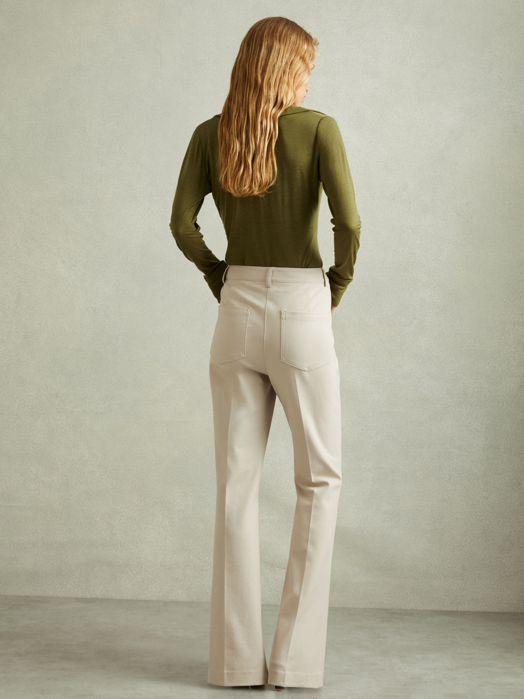 Lyocell-Wool Open-Collar Top in Green - Image 5 of 8