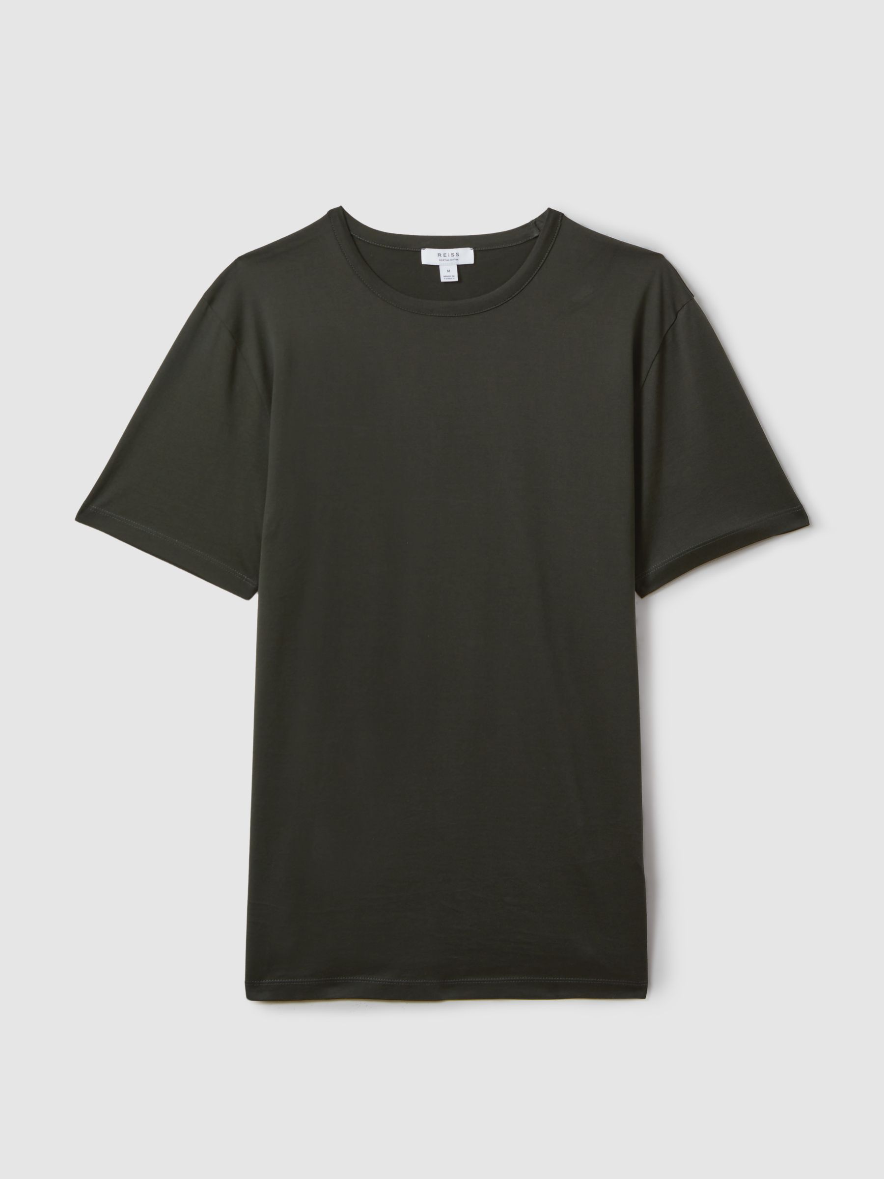 Mercerised Cotton Crew Neck T-Shirt in Dark Olive Green - Image 2 of 5