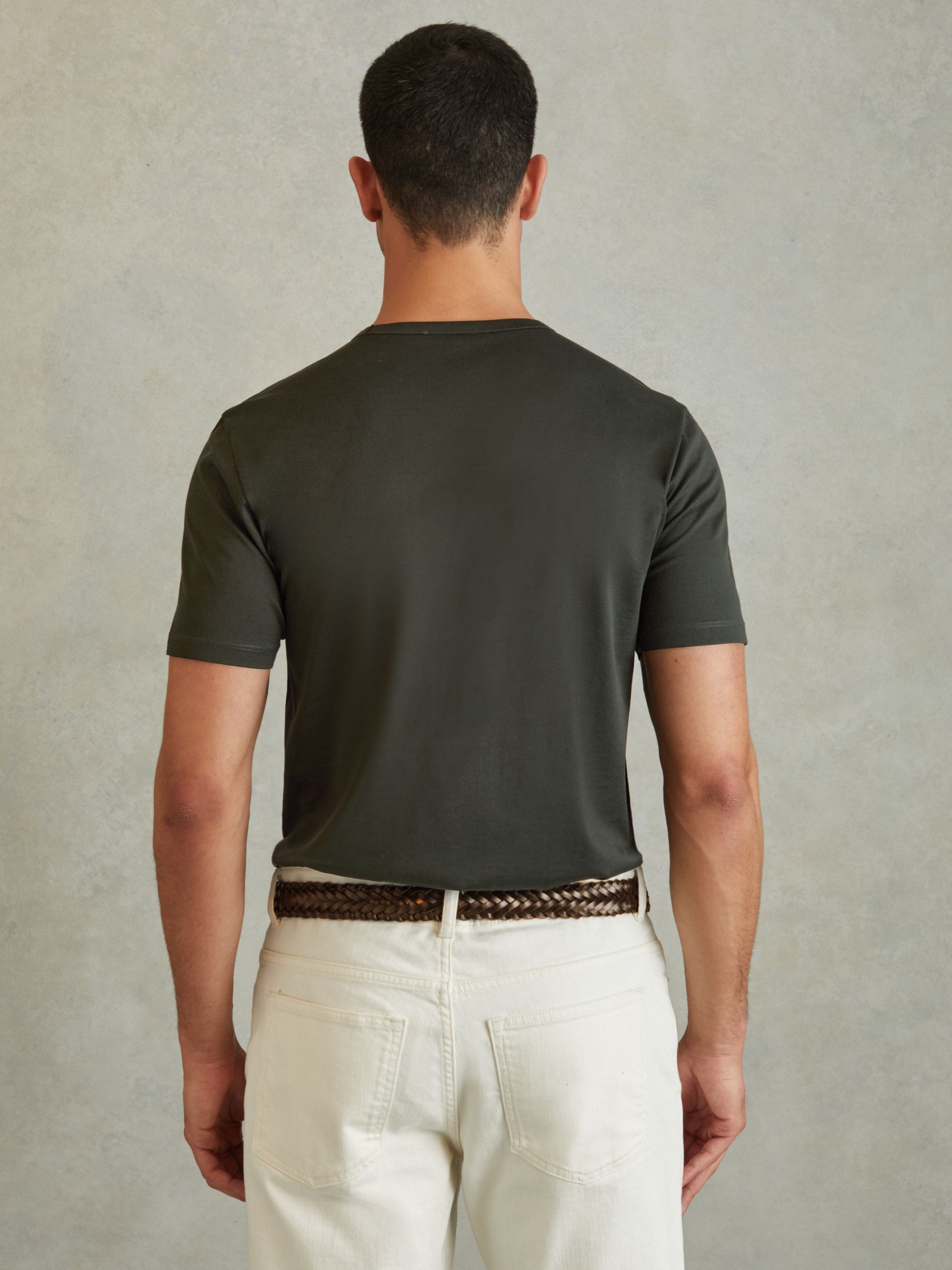 Mercerised Cotton Crew Neck T-Shirt in Dark Olive Green - Image 4 of 5