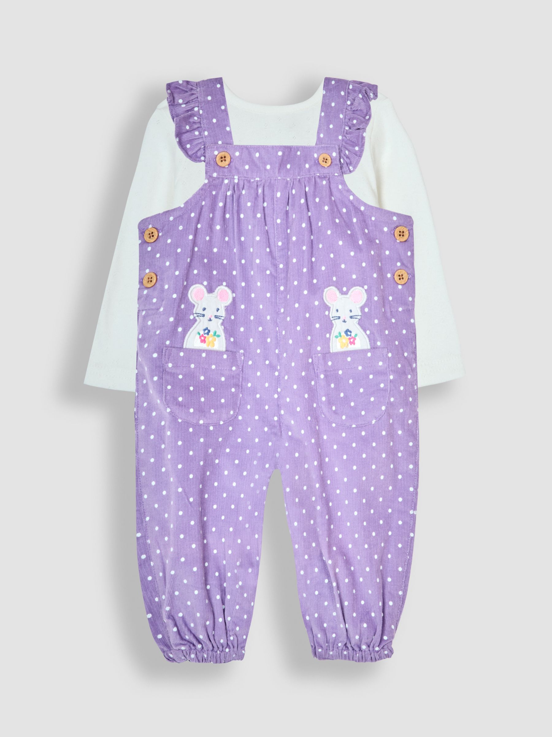 Lilac Purple Mouse Appliqué Cord Dungarees & Top Set - Image 1 of 6