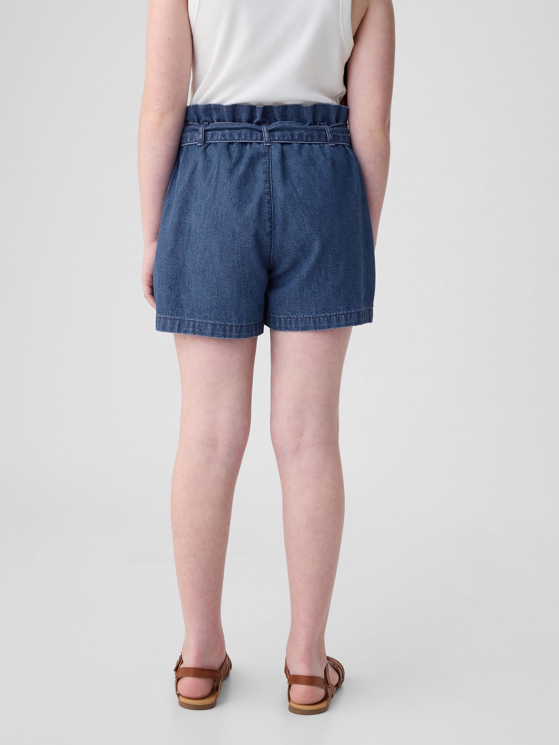 Blue High Waisted Paperbag Denim Shorts (4-13yrs) - Image 2 of 5