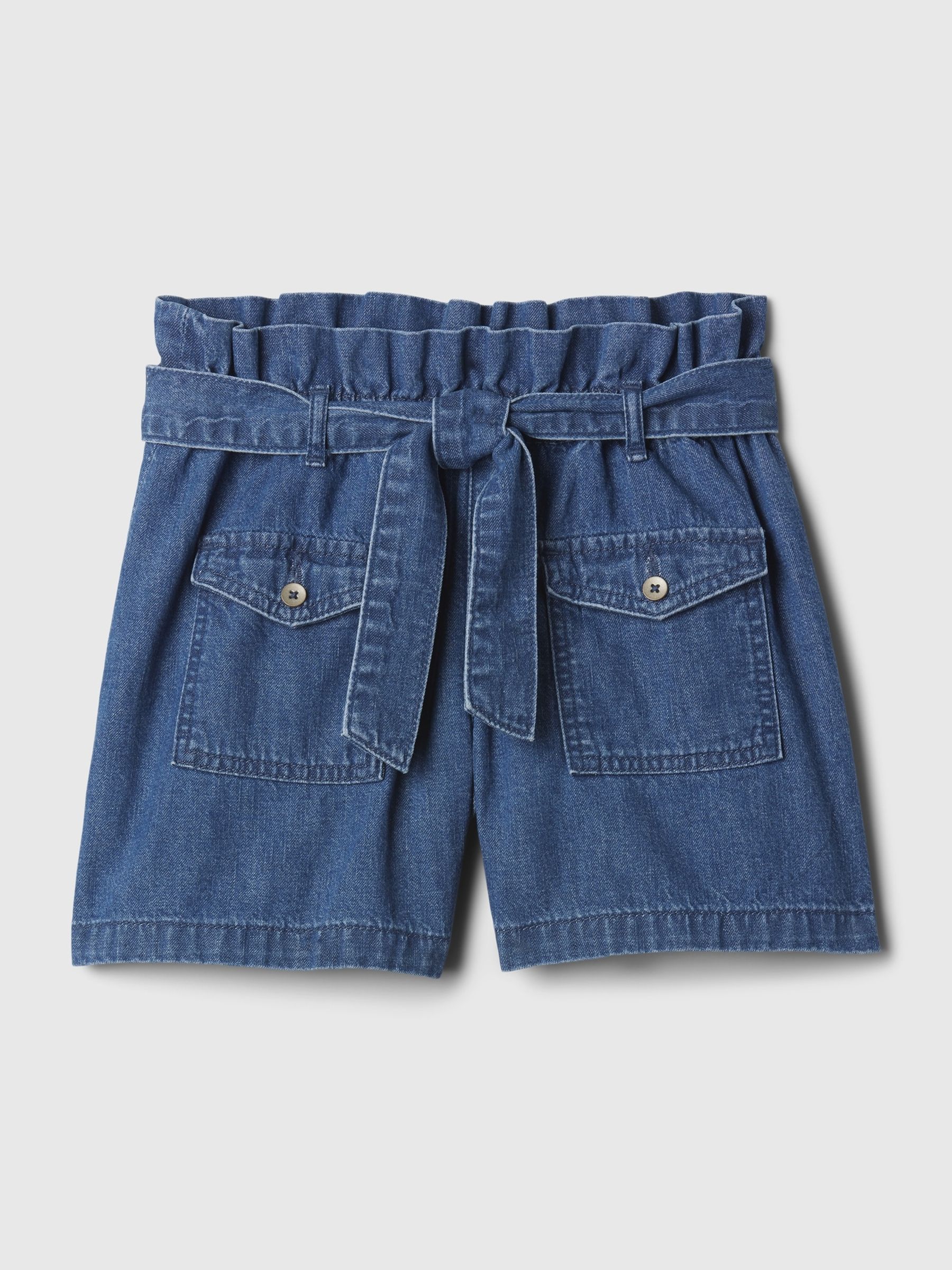 Blue High Waisted Paperbag Denim Shorts (4-13yrs) - Image 4 of 5
