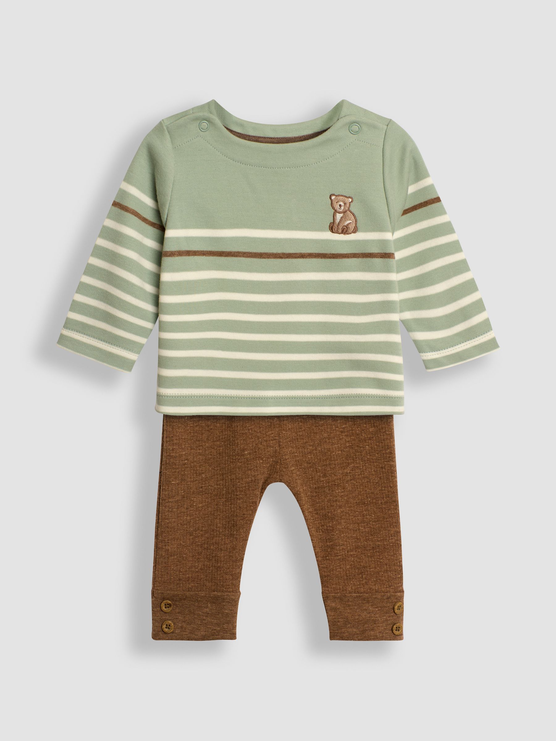 Green Bear Embroidered Breton Top And Rib Leggings Set - Image 1 of 6