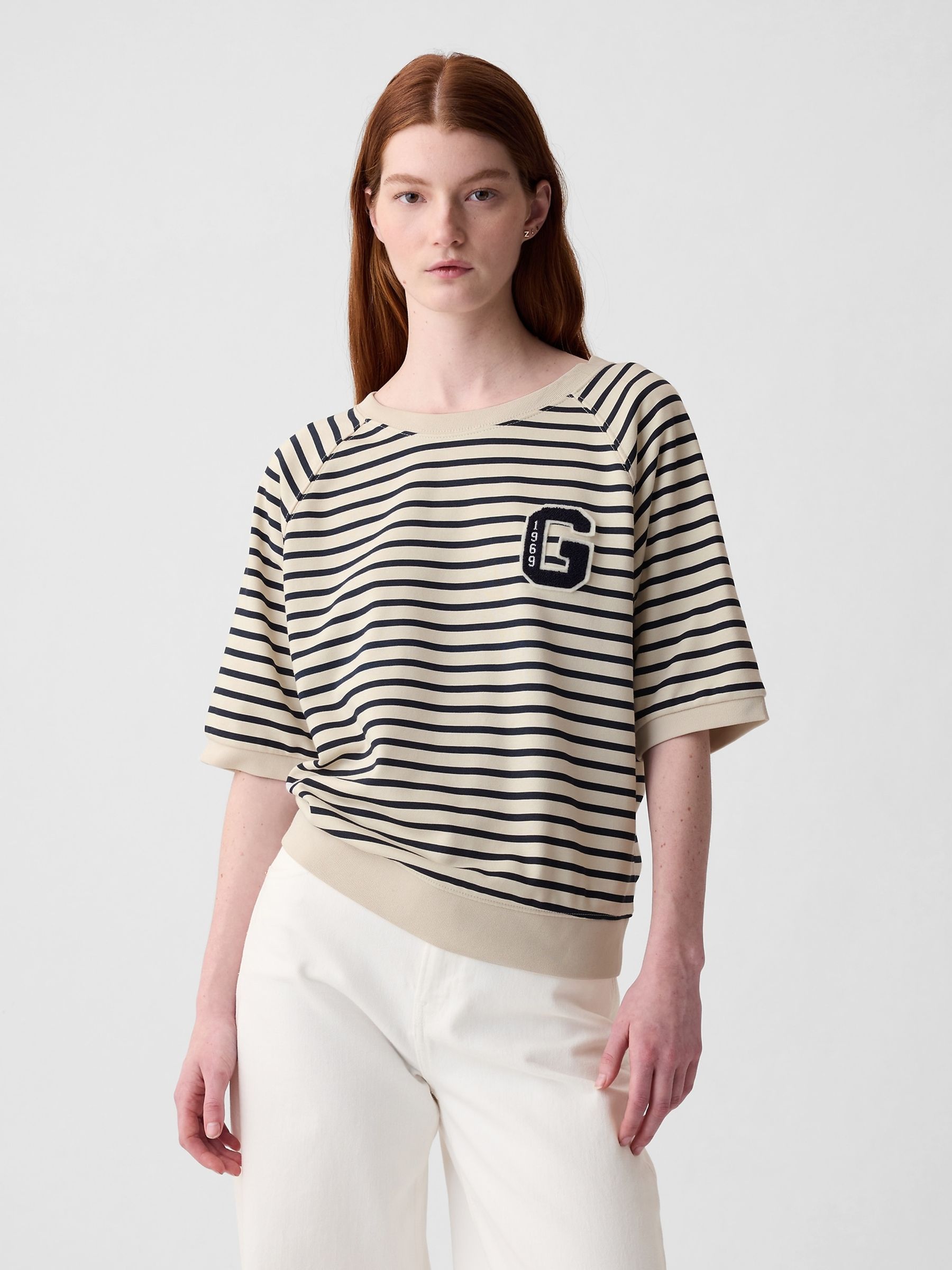 Cream & Black Stripe Logo Oversized Sweatshirt - Image 4 of 7