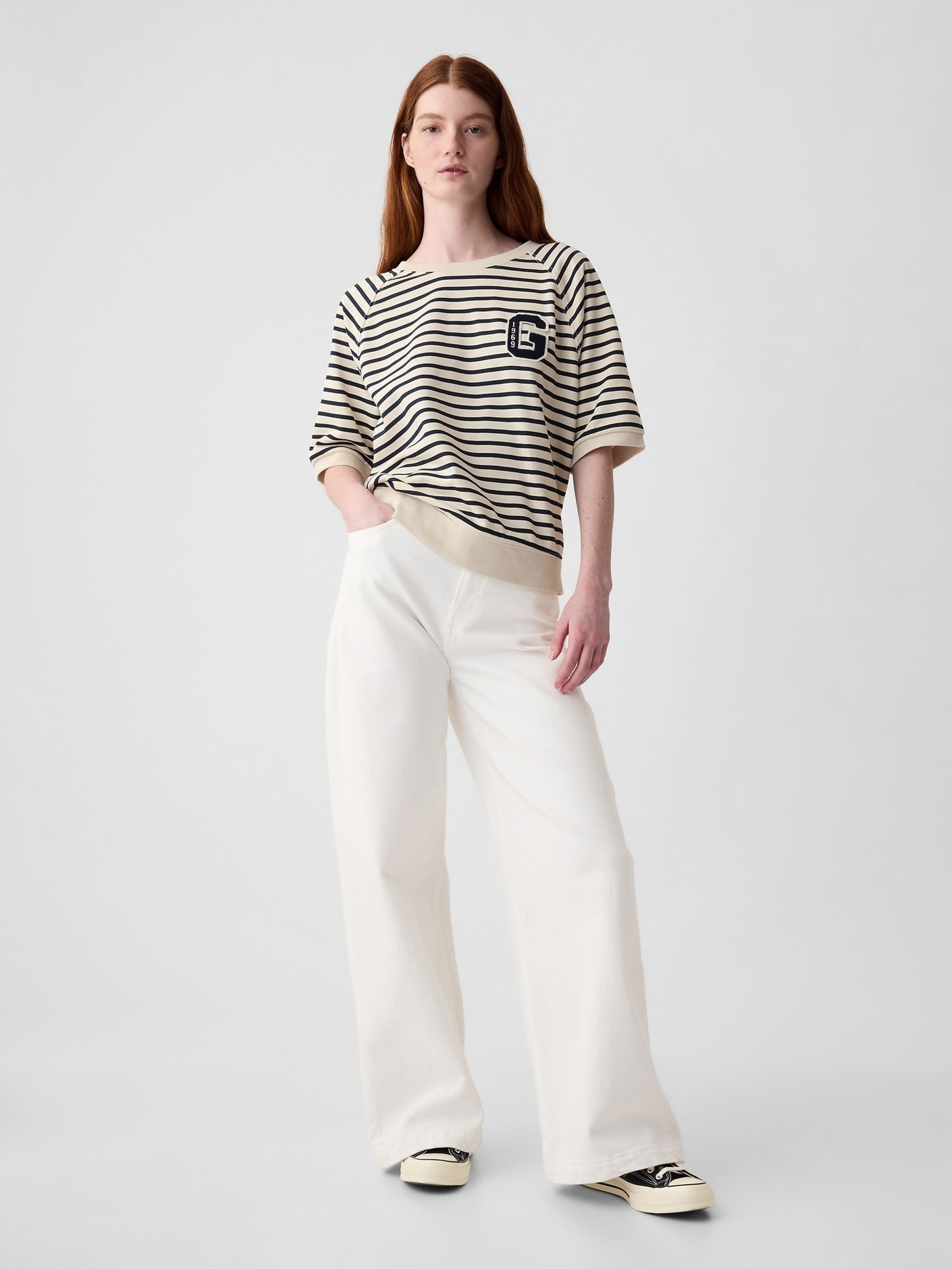 Cream & Black Stripe Logo Oversized Sweatshirt - Image 6 of 7