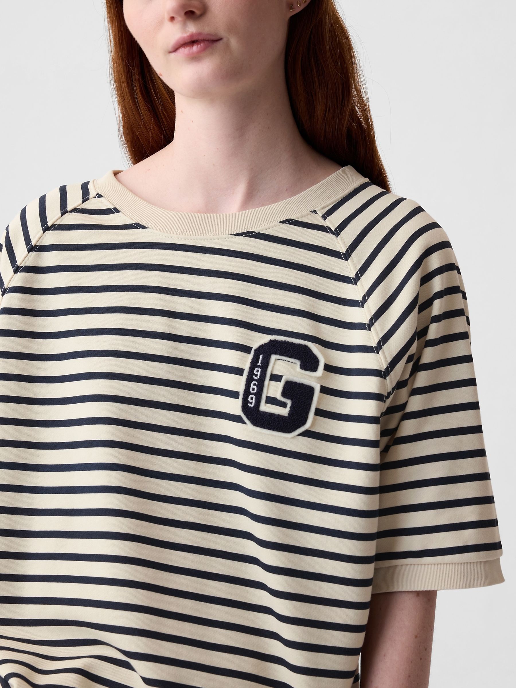 Cream & Black Stripe Logo Oversized Sweatshirt - Image 7 of 7