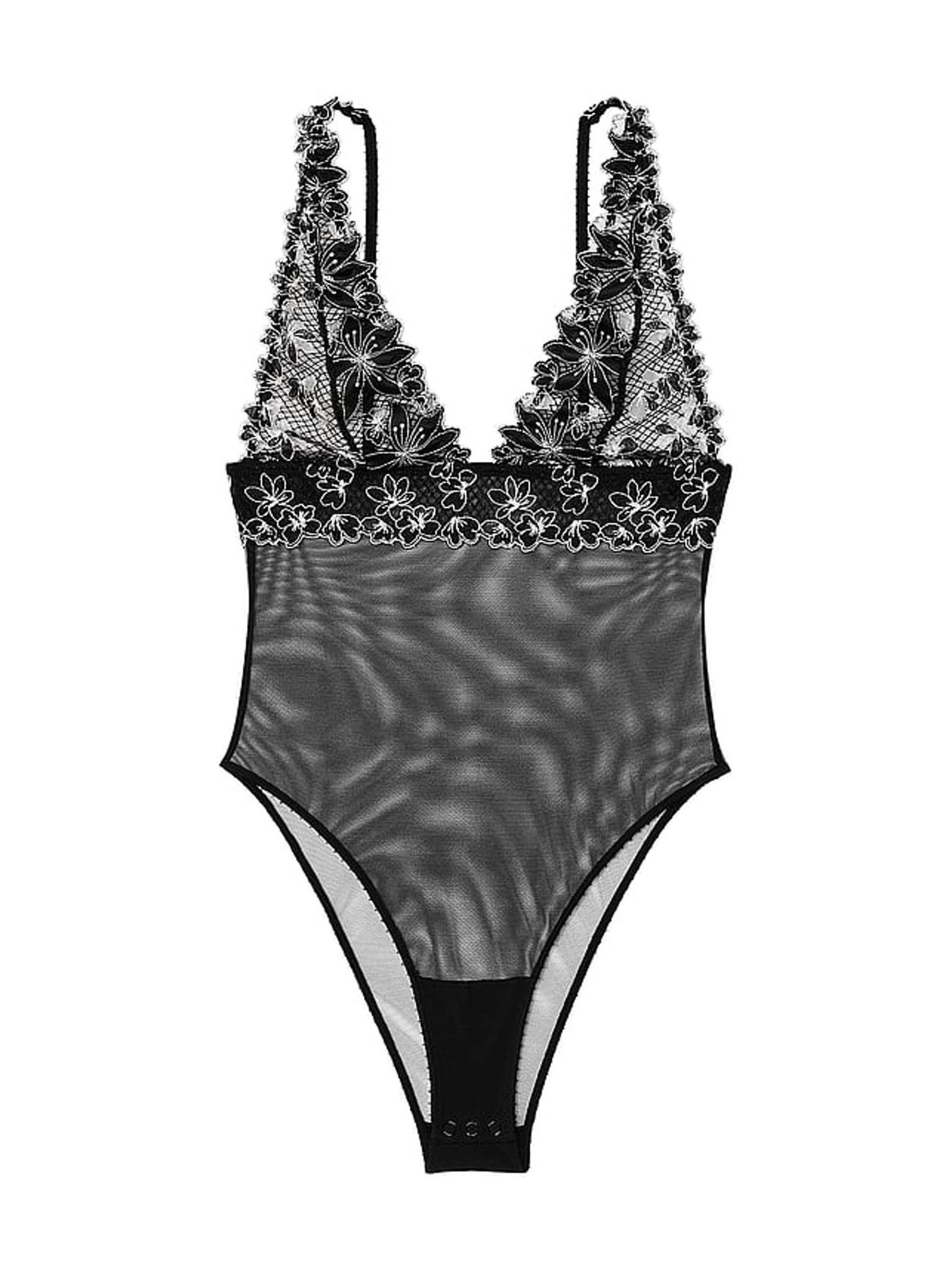 Black Ziggy Glam Embroidery Plunge Bodysuit - Image 3 of 4