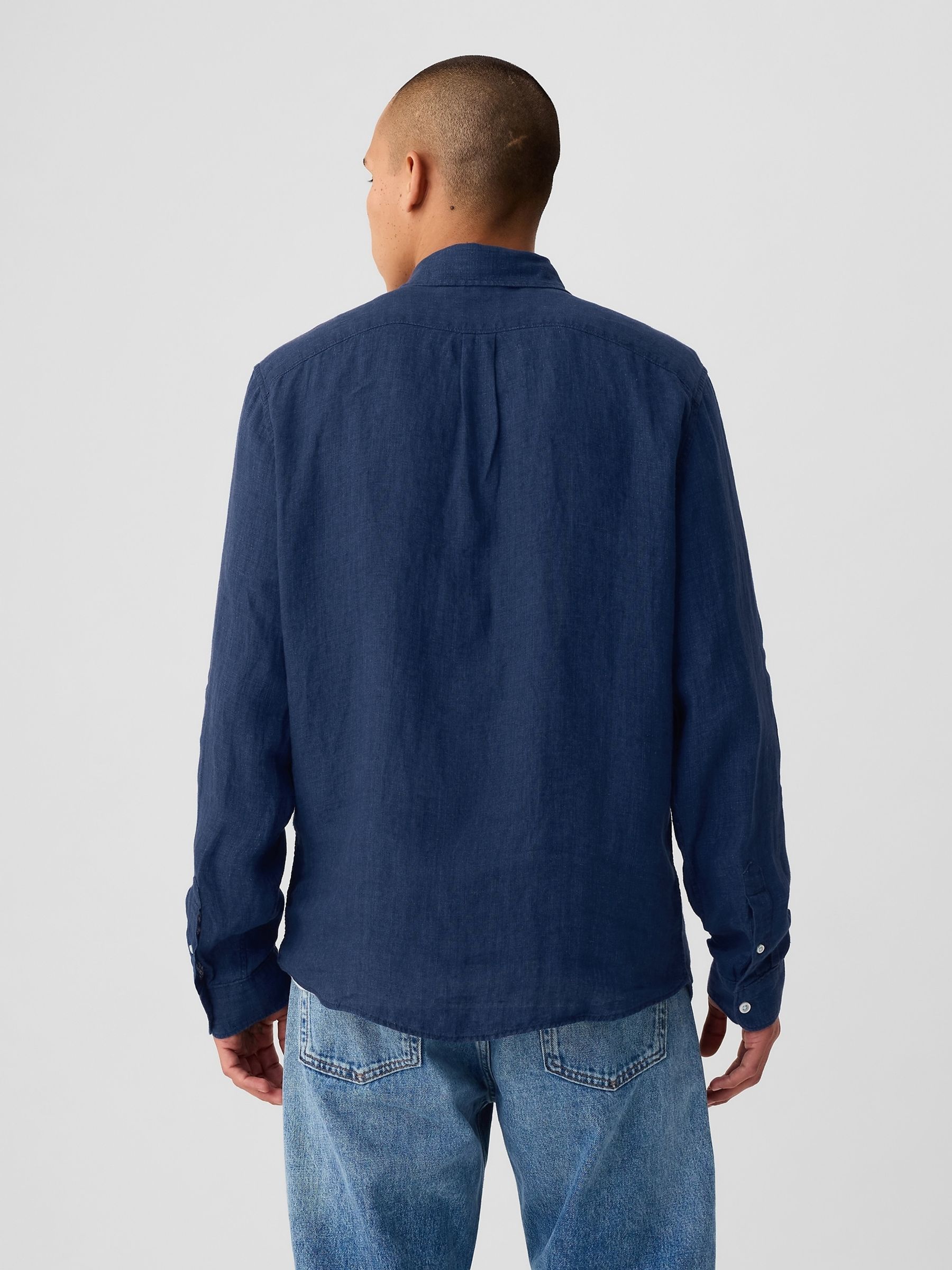 Blue 100% Linen Long Sleeve Shirt - Image 2 of 5