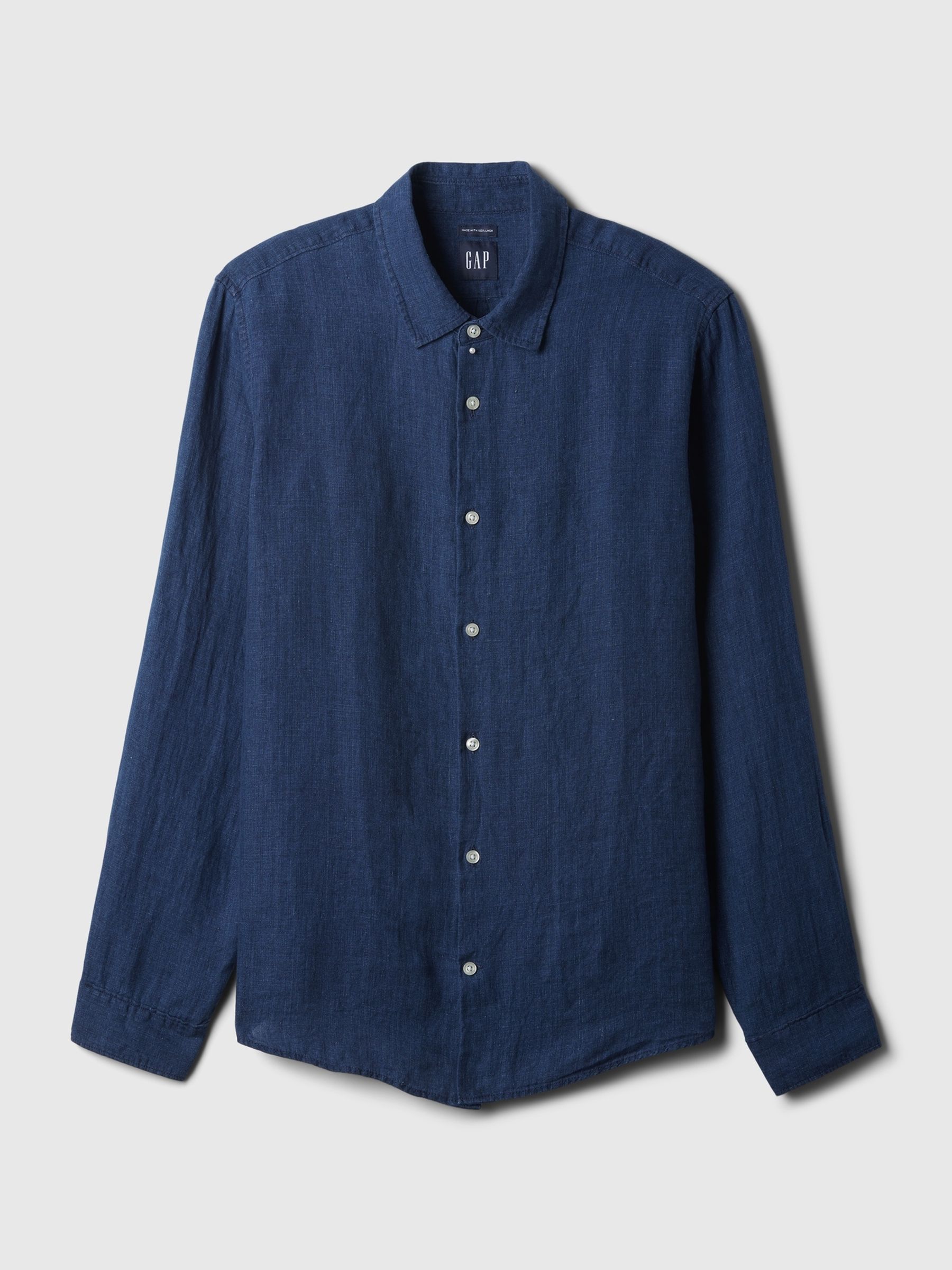 Blue 100% Linen Long Sleeve Shirt - Image 4 of 5