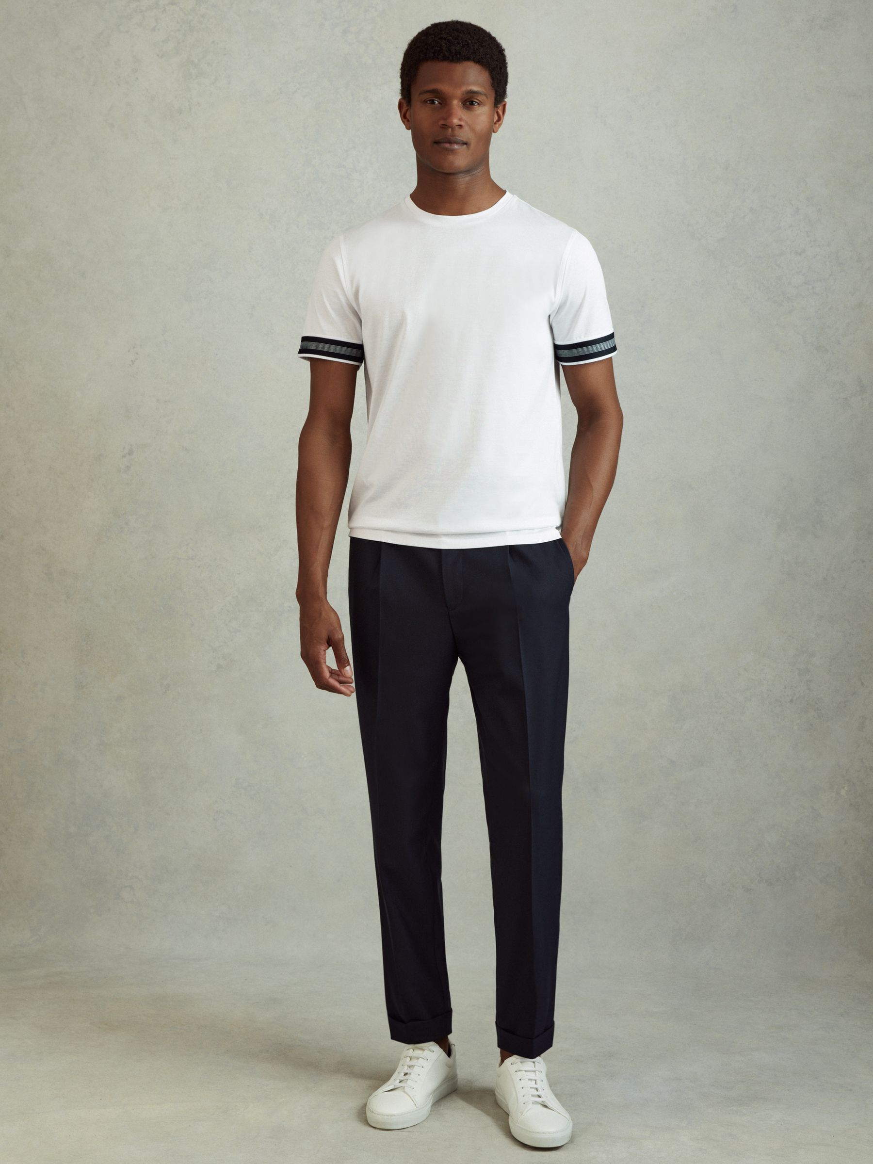 Mercerised Cotton Striped T-Shirt in White - Image 3 of 6