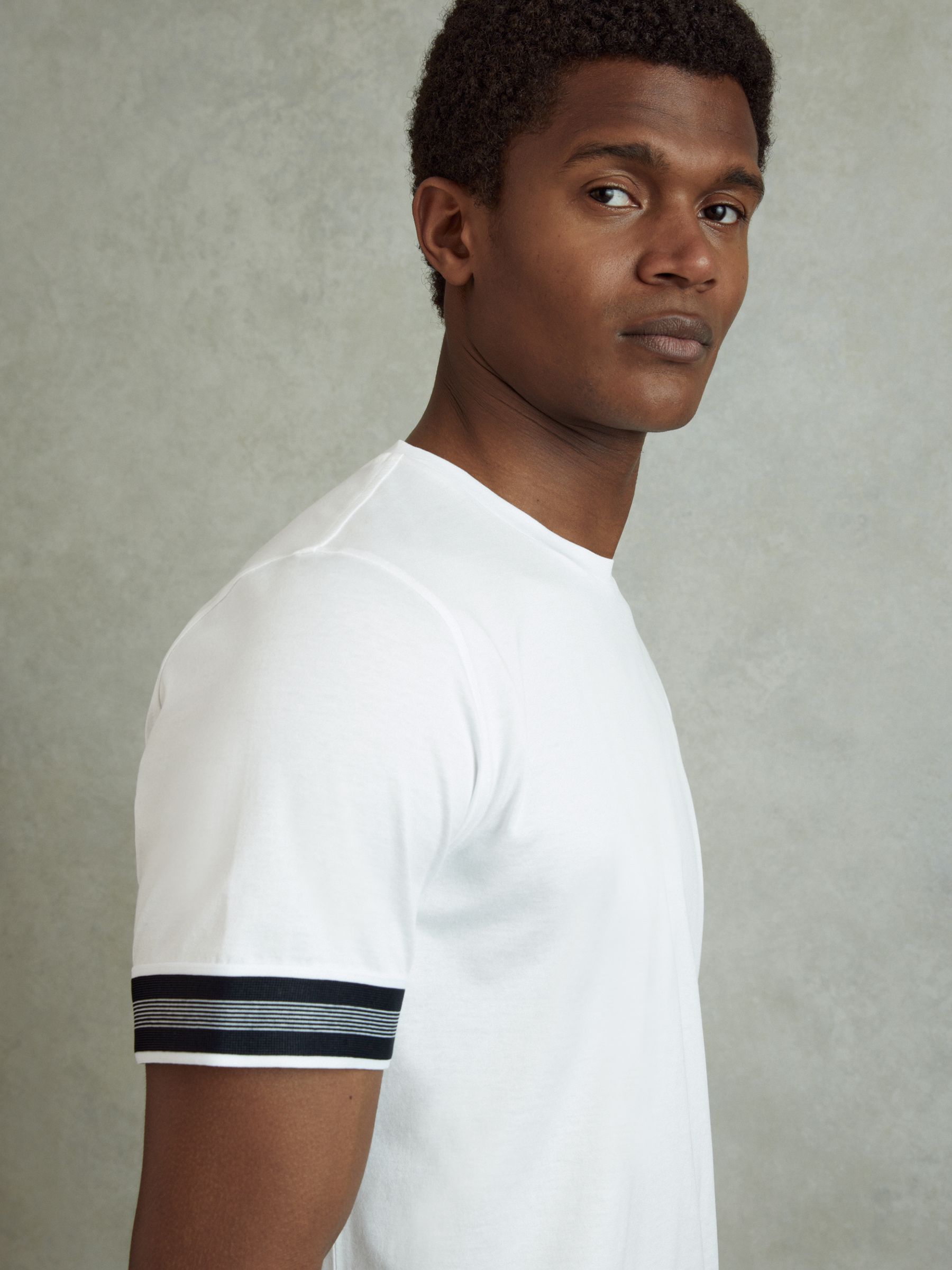 Mercerised Cotton Striped T-Shirt in White - Image 4 of 6