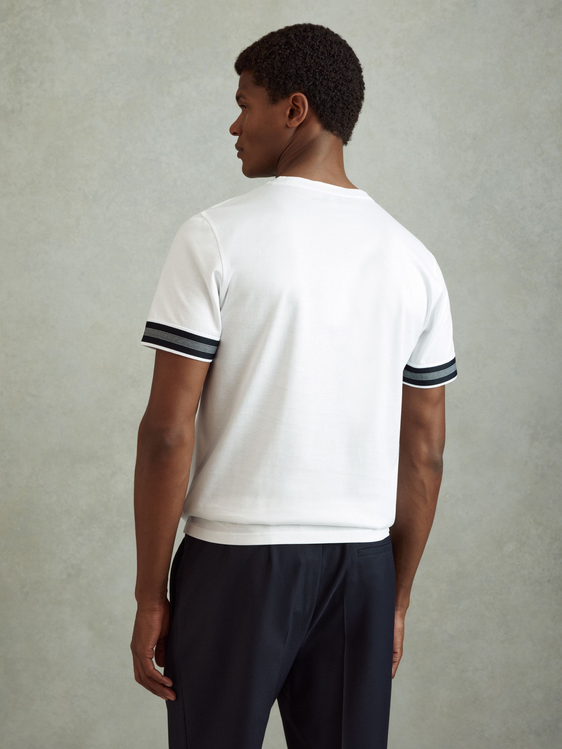 Mercerised Cotton Striped T-Shirt in White - Image 5 of 6