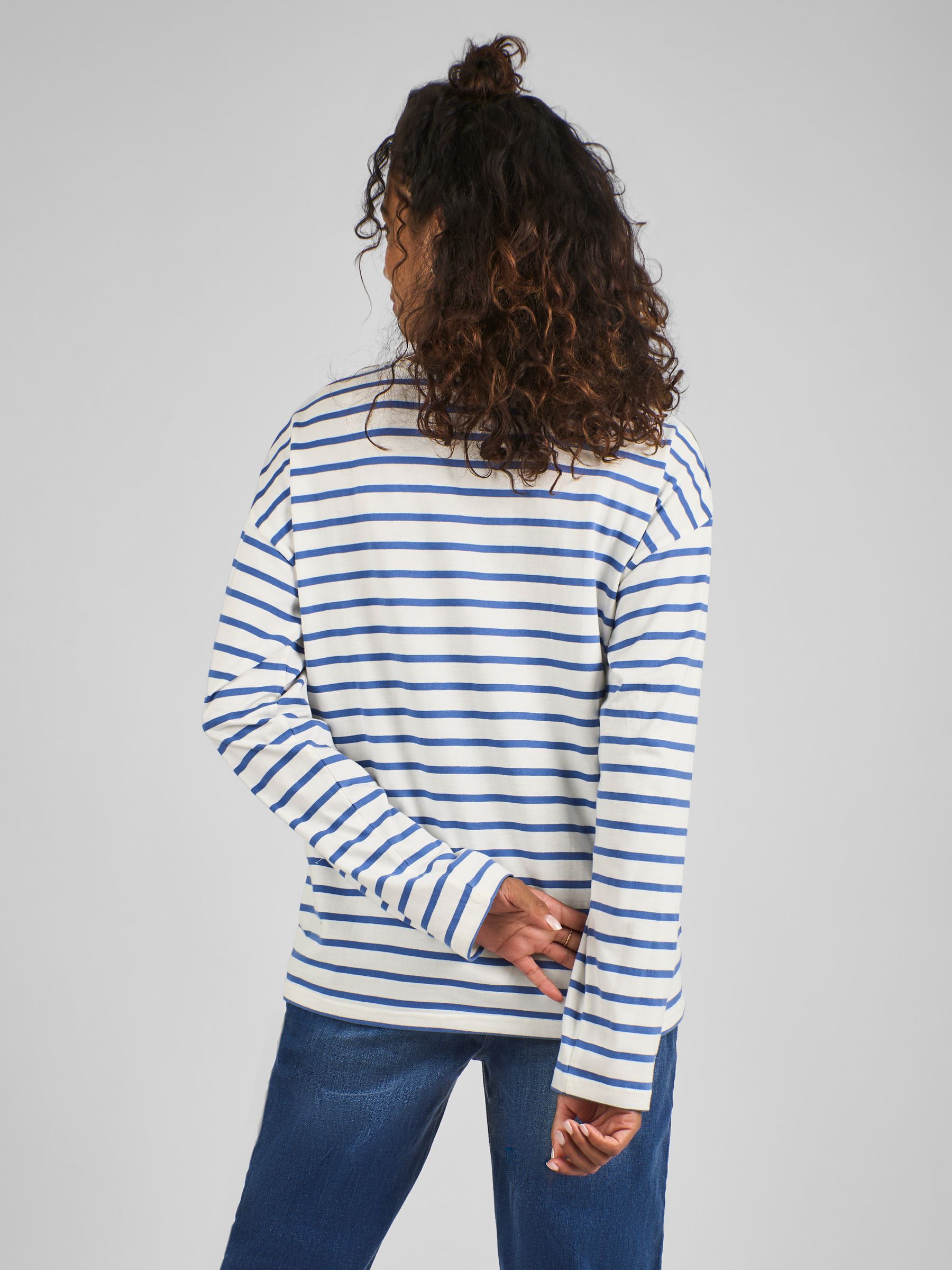 Blue & Cream Stripe Long Sleeve Boyfriend Maternity T-Shirt - Image 2 of 5