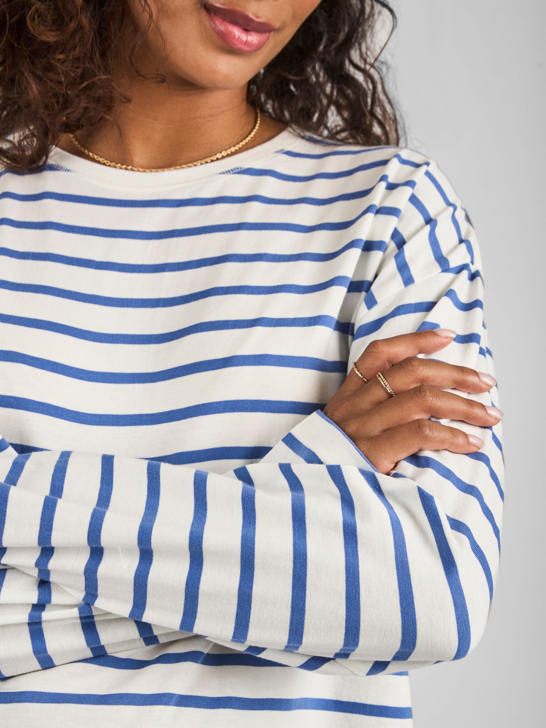Blue & Cream Stripe Long Sleeve Boyfriend Maternity T-Shirt - Image 4 of 5
