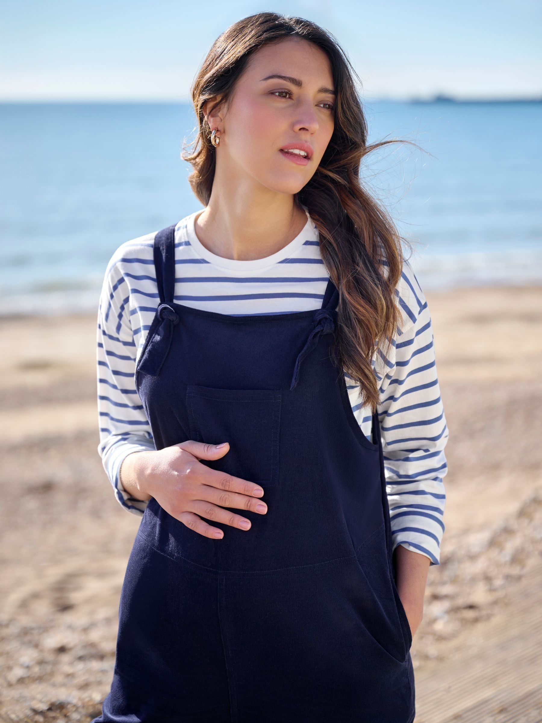 Blue & Cream Stripe Long Sleeve Boyfriend Maternity T-Shirt - Image 5 of 5