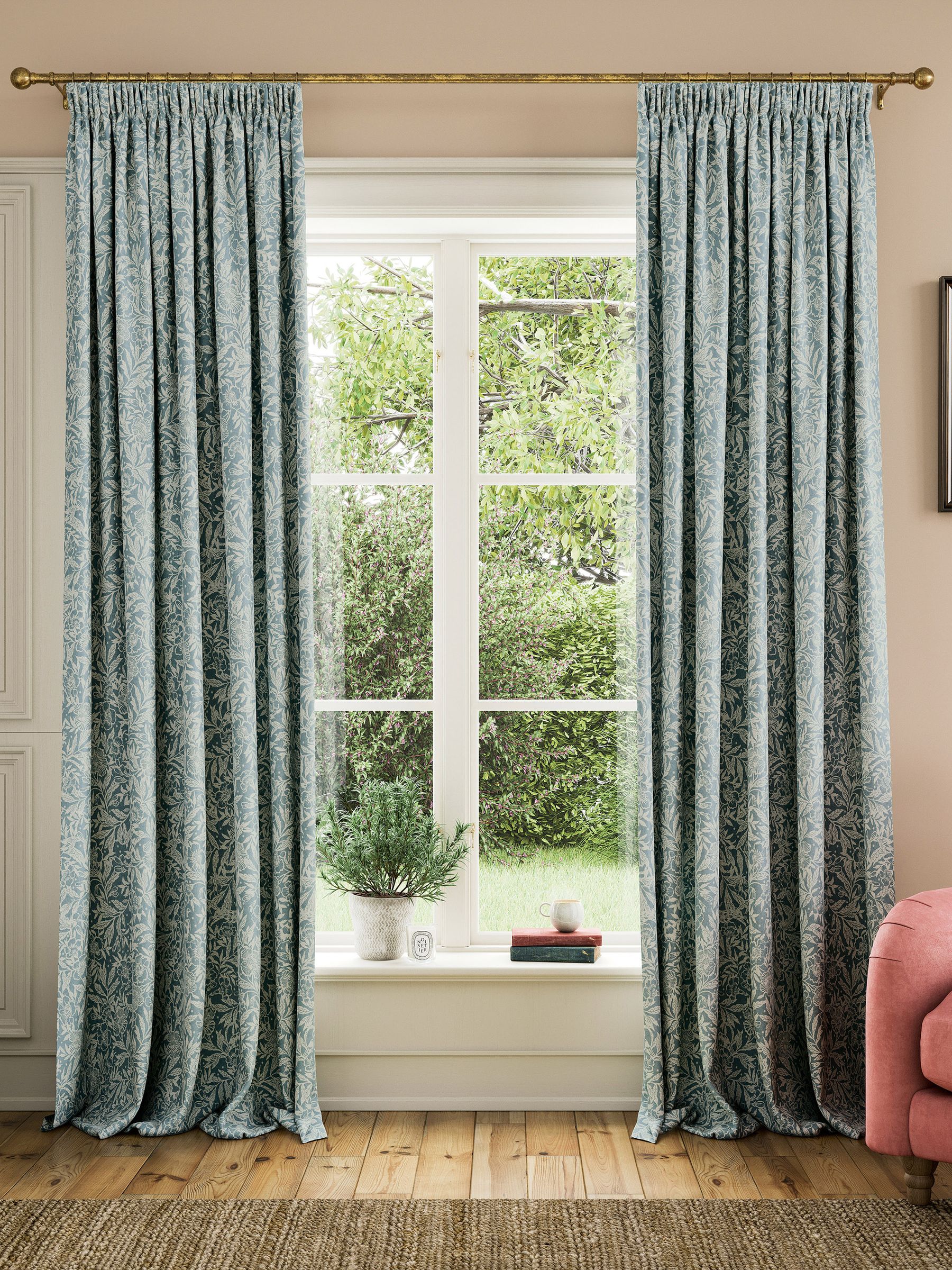 Duck Egg Twilight Ditsy Lined Pencil Pleat Curtains - Image 1 of 3