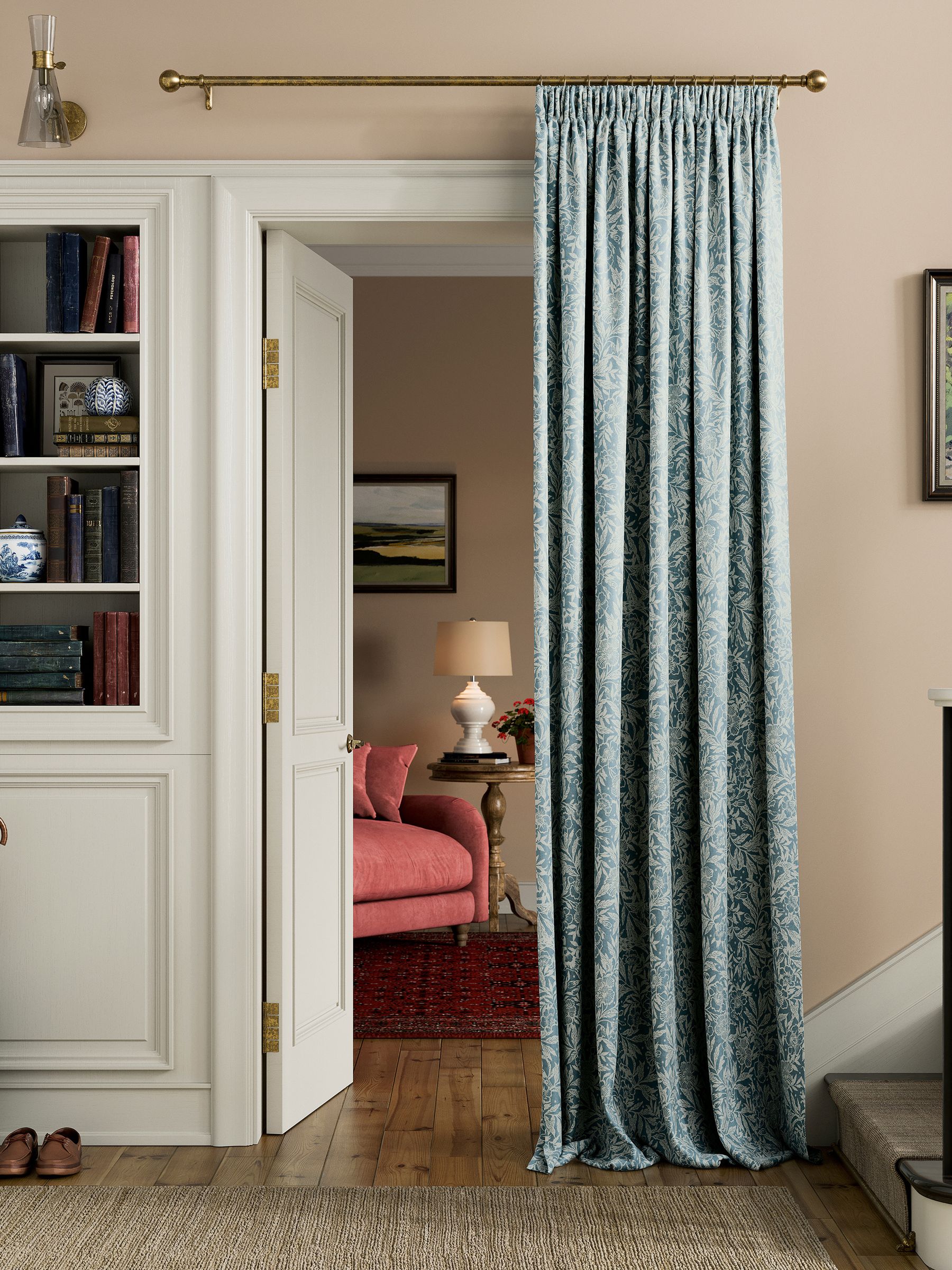 Duck Egg Twilight Ditsy Lined Pencil Pleat Curtains - Image 2 of 3
