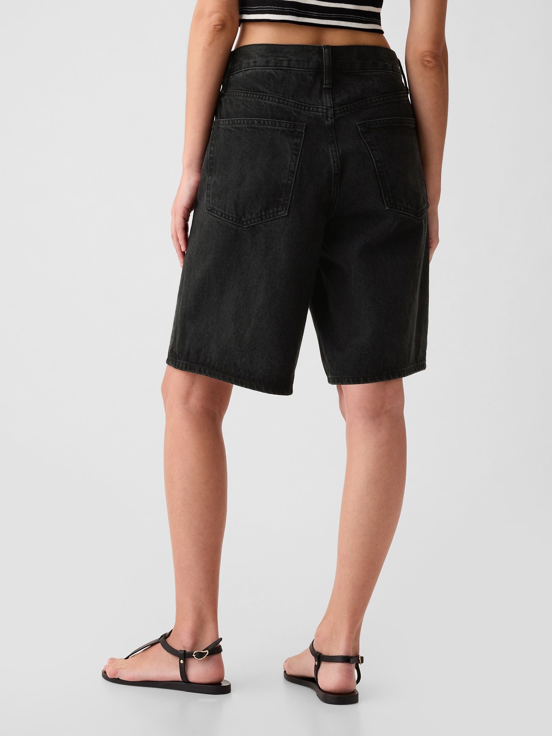 Black Mid Rise Longline Denim Shorts - Image 2 of 5