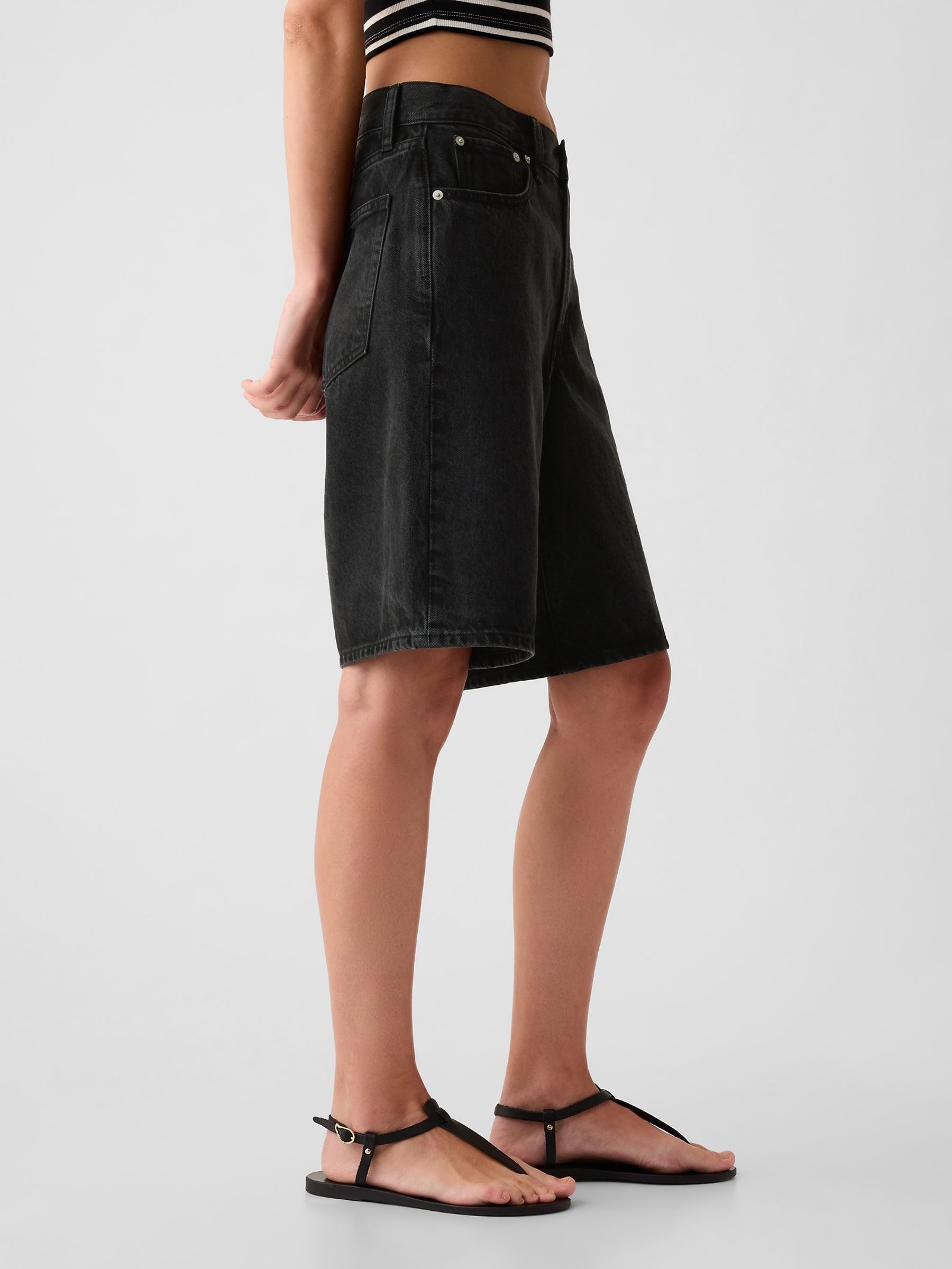 Black Mid Rise Longline Denim Shorts - Image 4 of 5