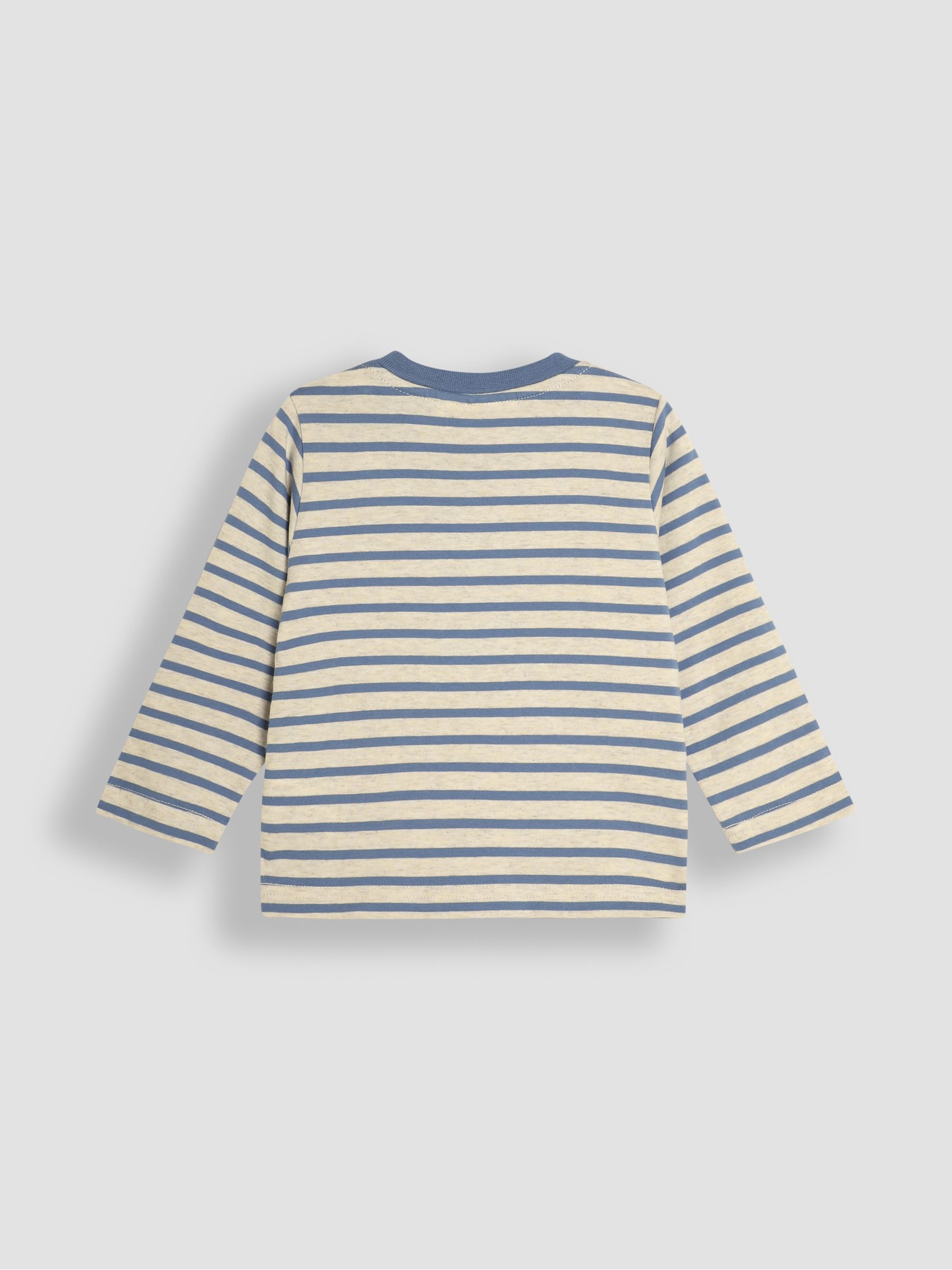 Denim Stripe Hedgehog Long Sleeve Button Shoulder Striped Appliqué Top - Image 2 of 3
