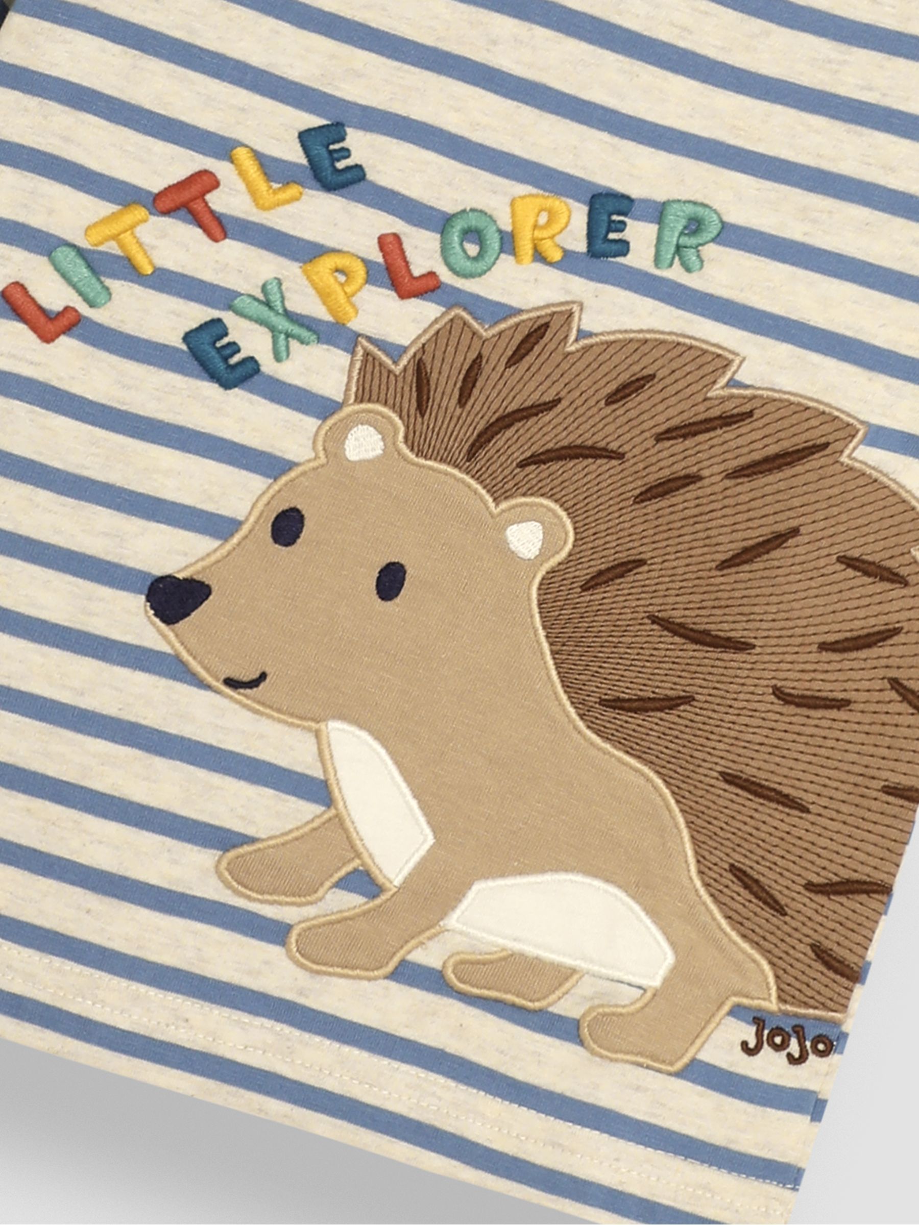 Denim Stripe Hedgehog Long Sleeve Button Shoulder Striped Appliqué Top - Image 3 of 3
