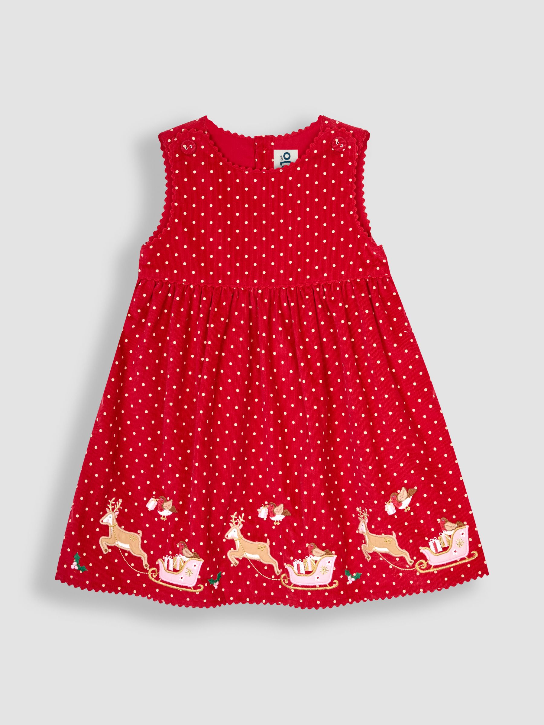 Red Reindeer & Robin Christmas Appliqué Cord Dress - Image 1 of 3