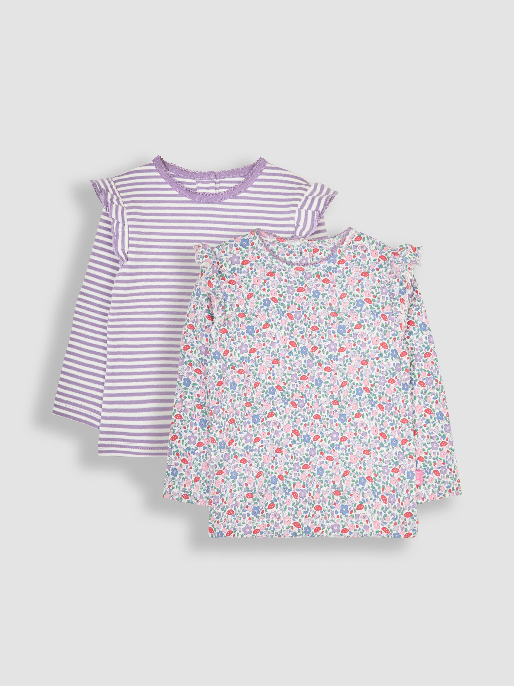 Lilac Purple Toadstool 2-Pack Ditsy Floral & Stripe Frill Tops - Image 1 of 6