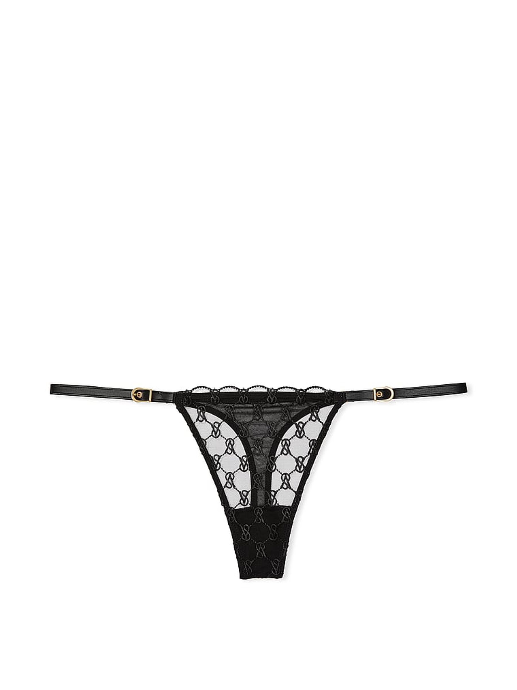 Black Thong Faux Leather Monogram Knickers - Image 3 of 3