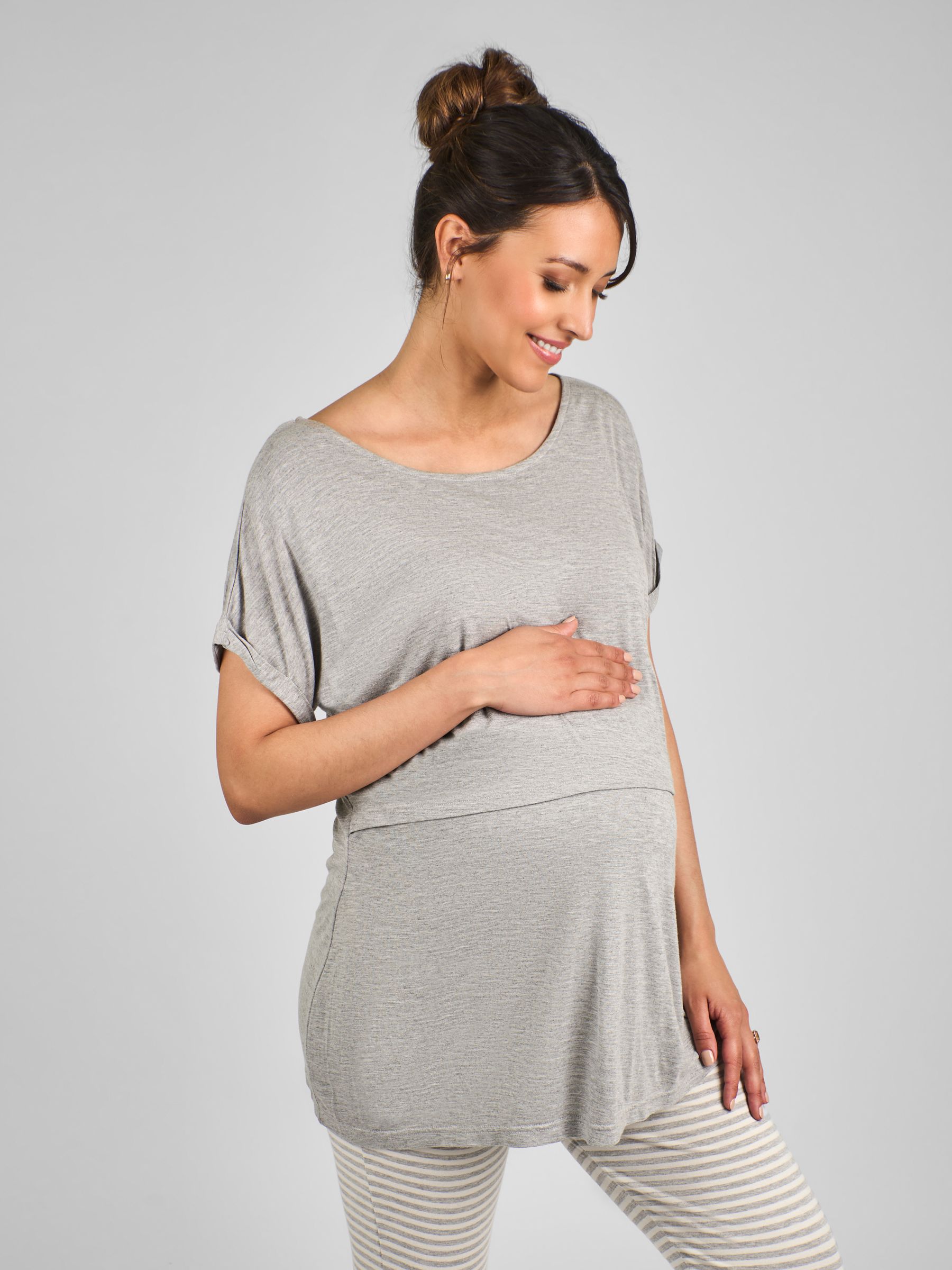 Grey Maternity And Nursing Stripe Pyjamas Set - Image 3 of 5