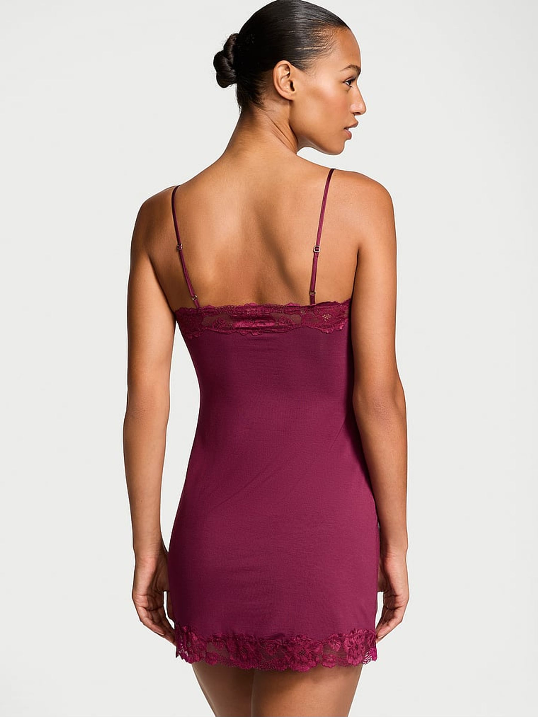 Plum Rouge Red Modal Straight Neck Slip Dress - Image 2 of 4