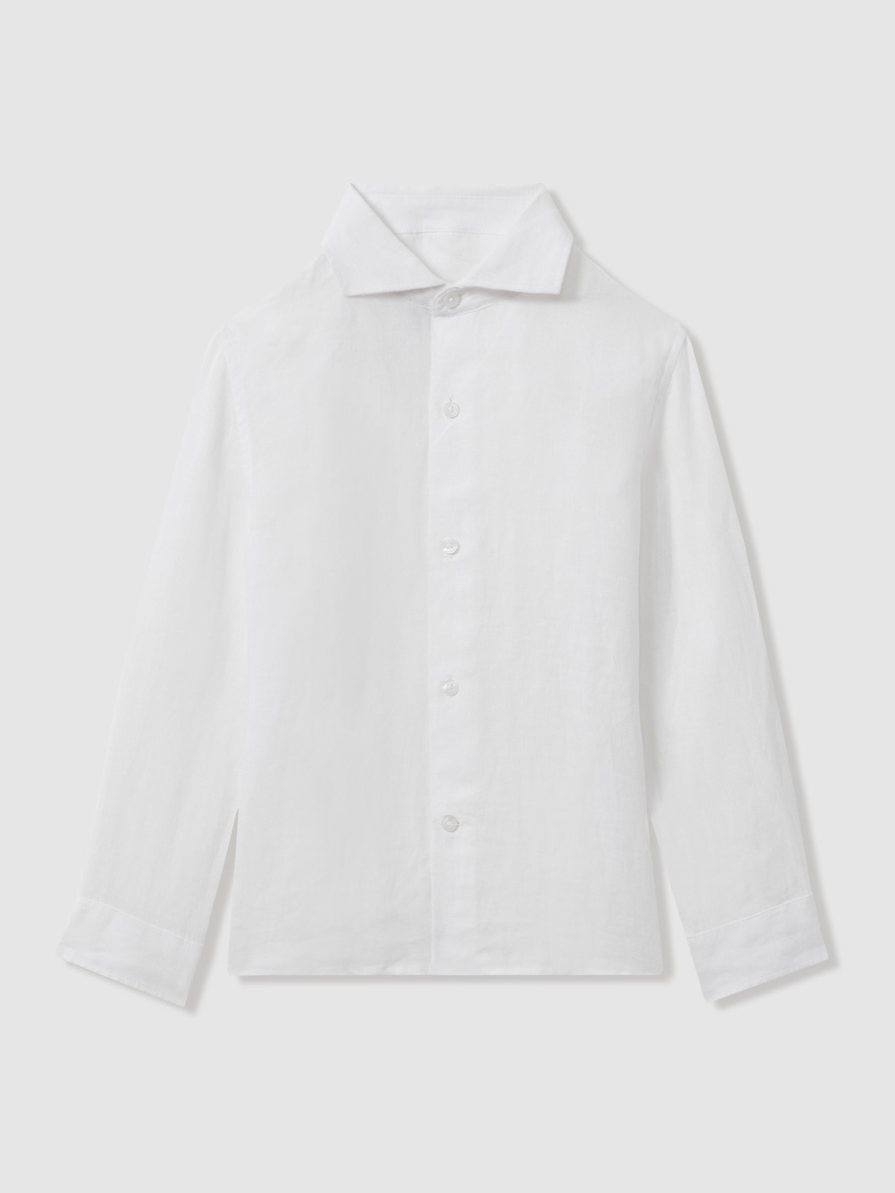 3-9 yrs Linen Cutaway Collar Shirt in White - Image 2 of 4