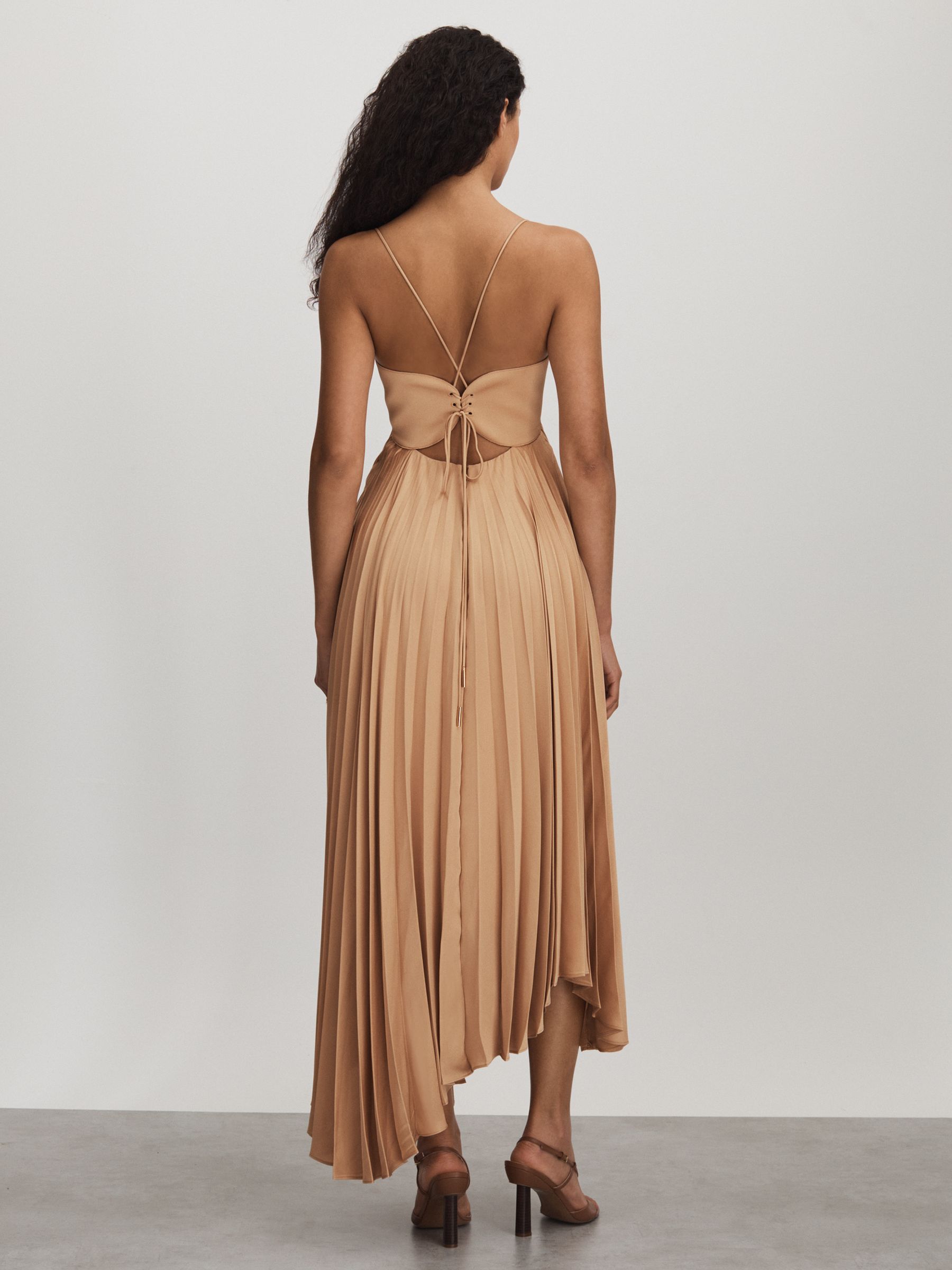 Acler Pleated Asymmetric Midi Dress in Gold - Image 4 of 5