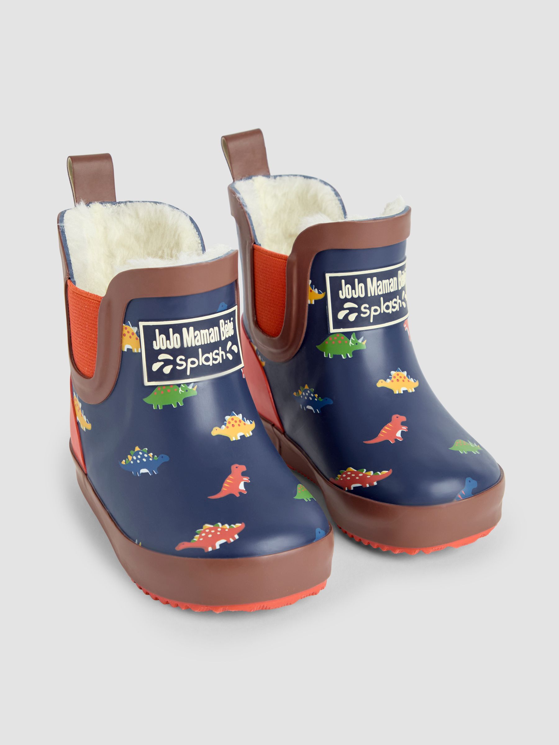 Navy Blue Dinosaur Cosy Lined Fox Print Ankle Wellies - Image 1 of 4