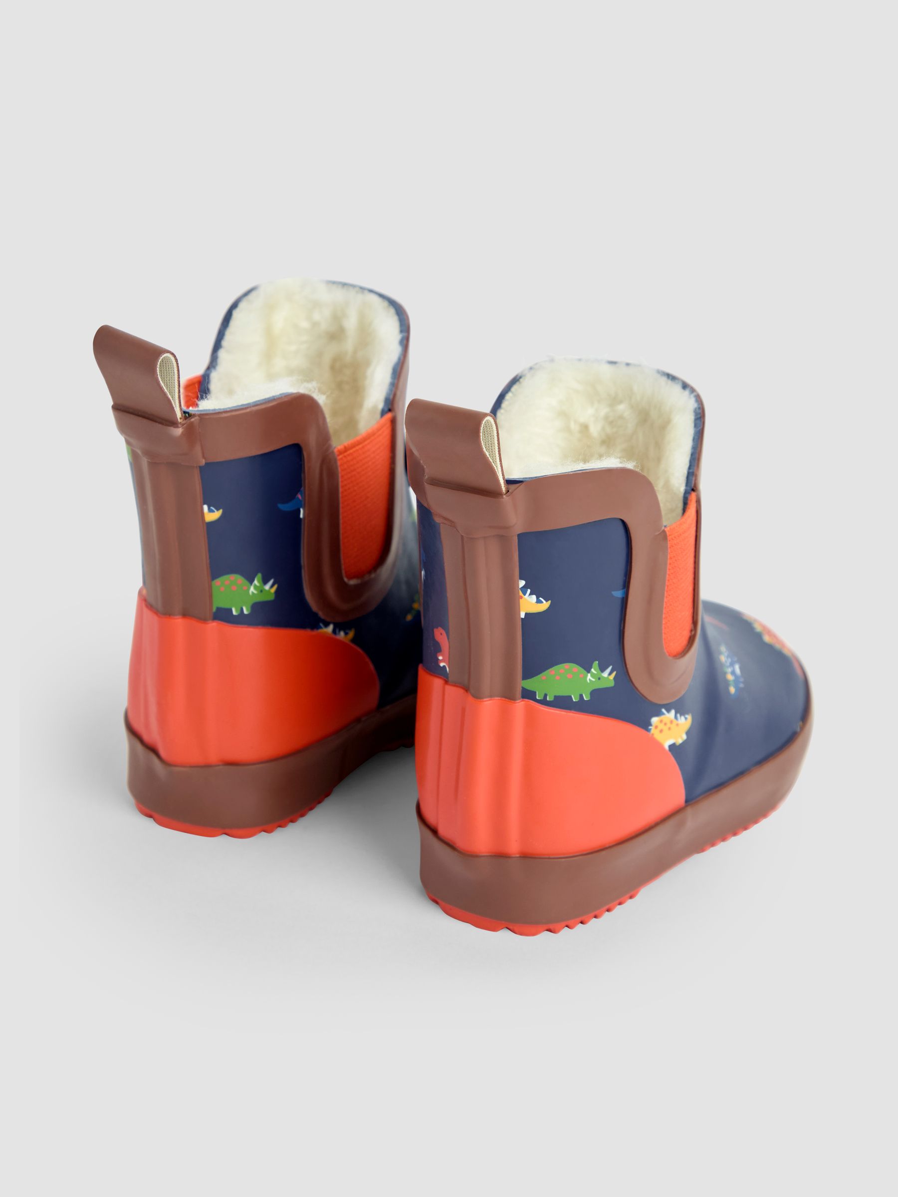 Navy Blue Dinosaur Cosy Lined Fox Print Ankle Wellies - Image 2 of 4