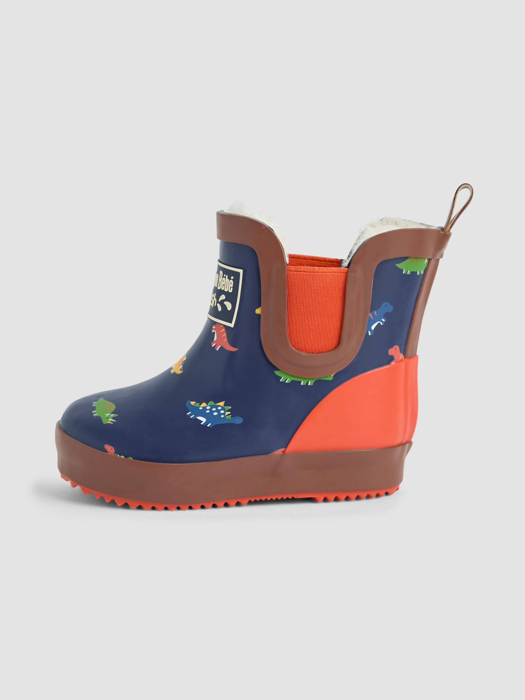Navy Blue Dinosaur Cosy Lined Fox Print Ankle Wellies - Image 3 of 4