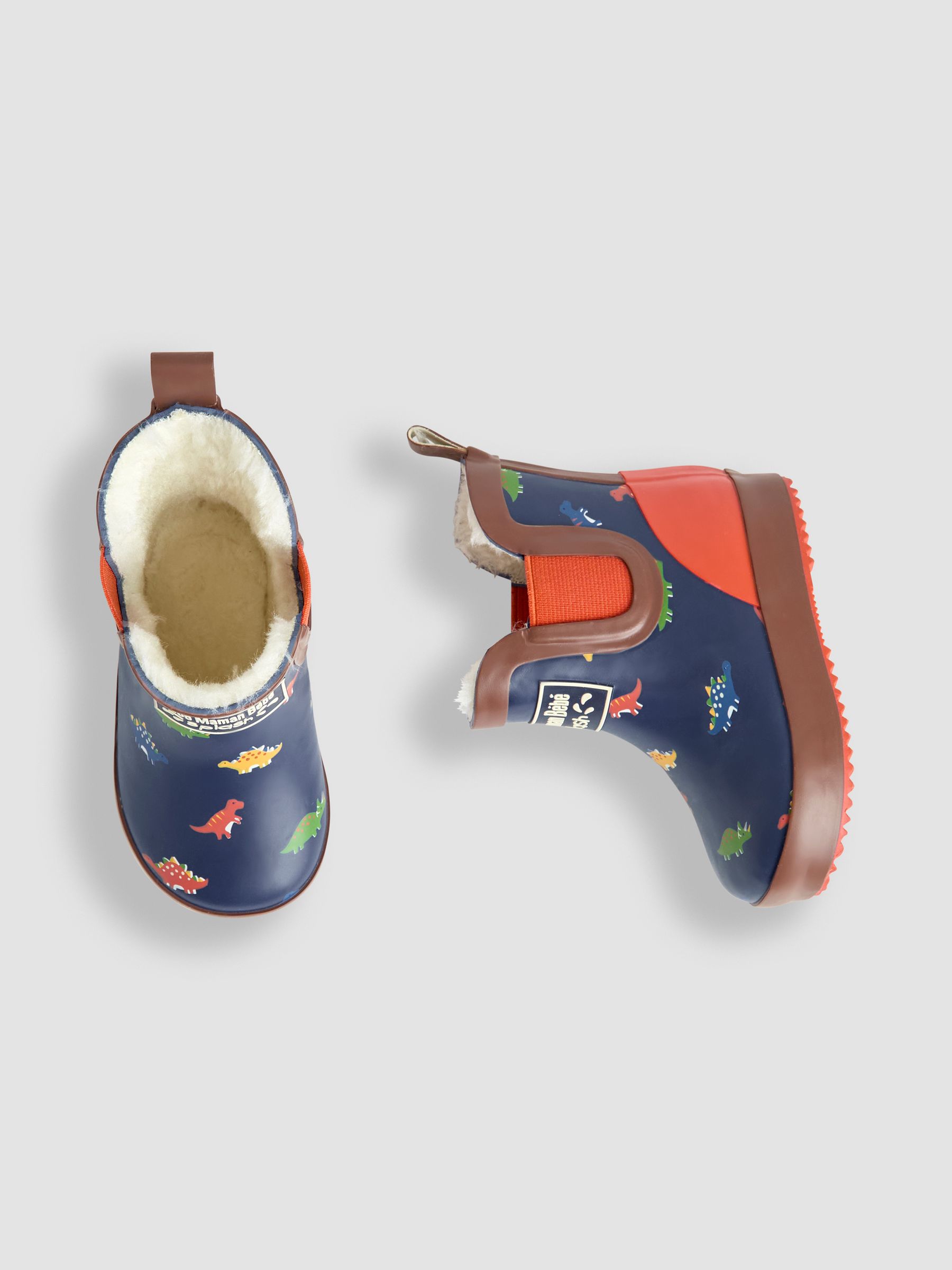 Navy Blue Dinosaur Cosy Lined Fox Print Ankle Wellies - Image 4 of 4