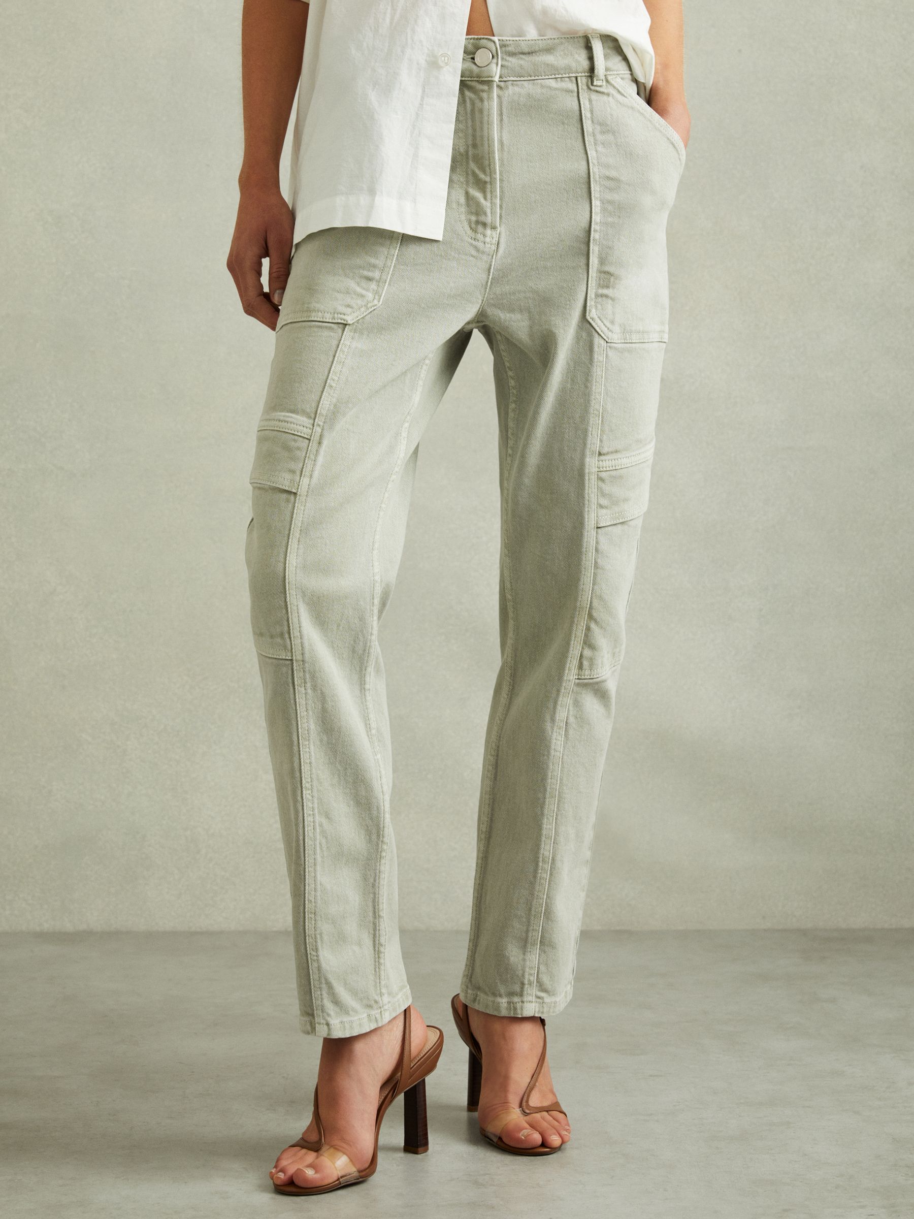 Garment Dyed Utility Tapered Jeans in Washed Green - Image 3 of 5