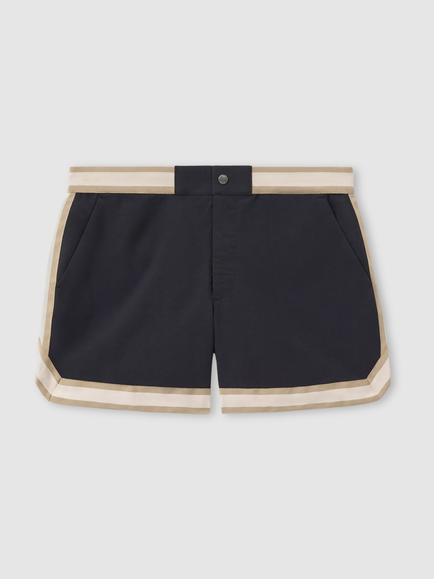 Contrast Stripe Elasticated Waist Swim Shorts in Navy - Image 2 of 5