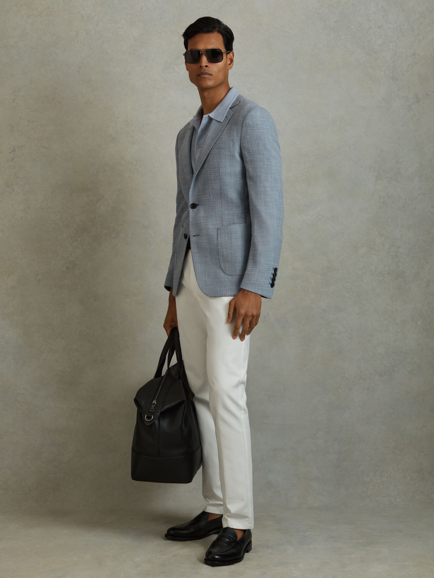 Single Breasted Blazer With Cotton in Soft Blue - Image 1 of 7