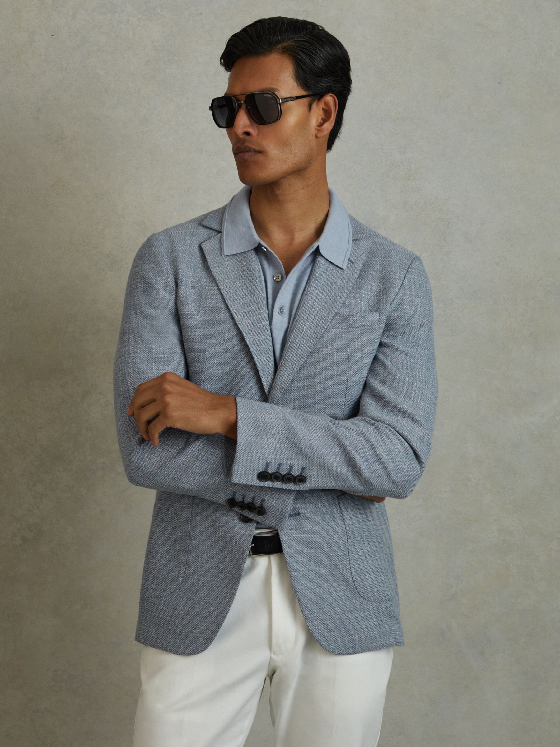 Single Breasted Blazer With Cotton in Soft Blue - Image 3 of 7