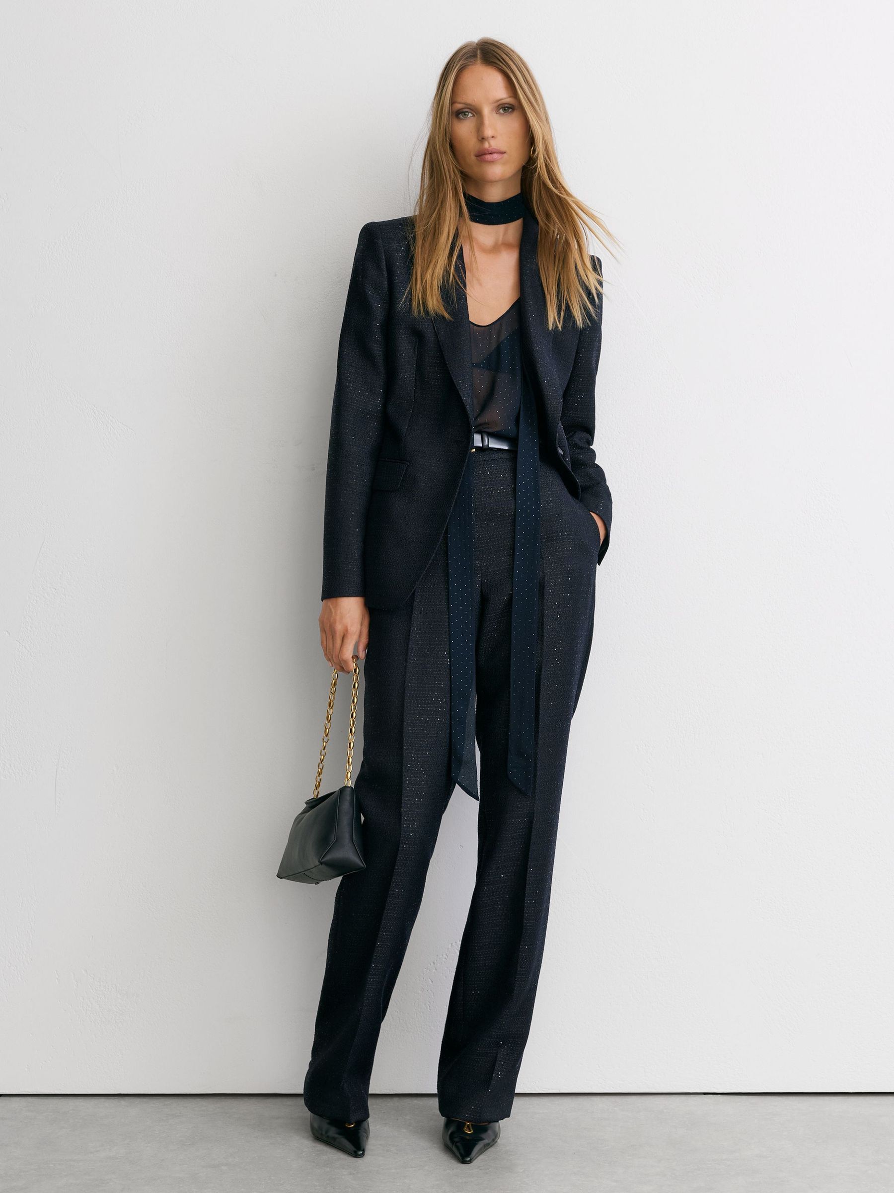 Sequin-Detail Wide-Leg Woven Trousers in Navy - Image 1 of 7