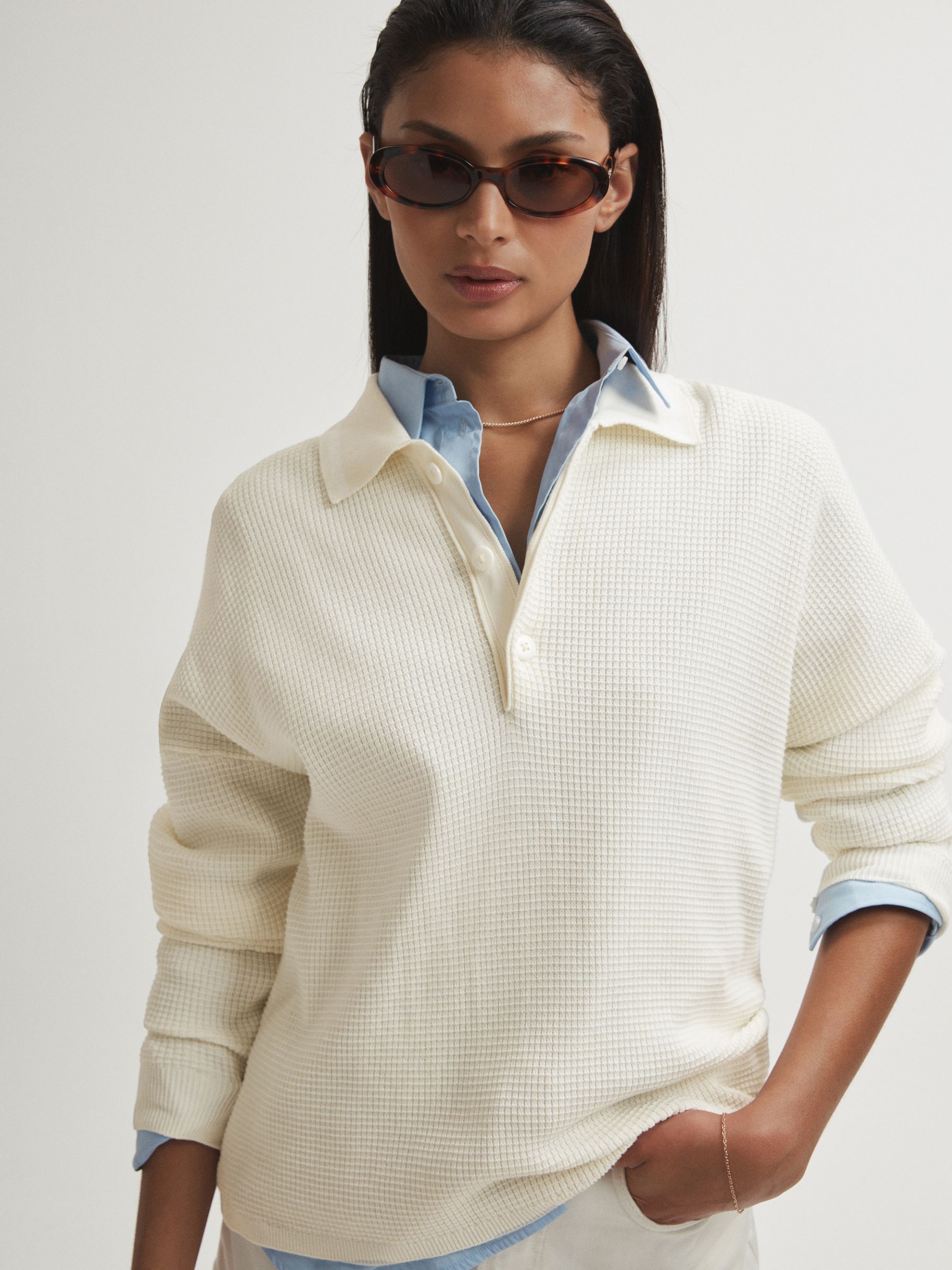 The Upside Oversized Cotton Polo Jumper in Cream - Image 3 of 6