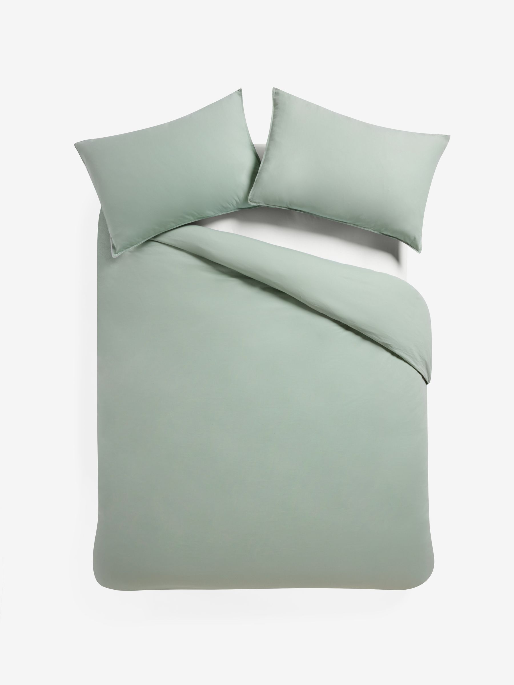 Cosy Washed Cotton Duvet Cover and Pillowcase Set in Sage Green - Image 3 of 3