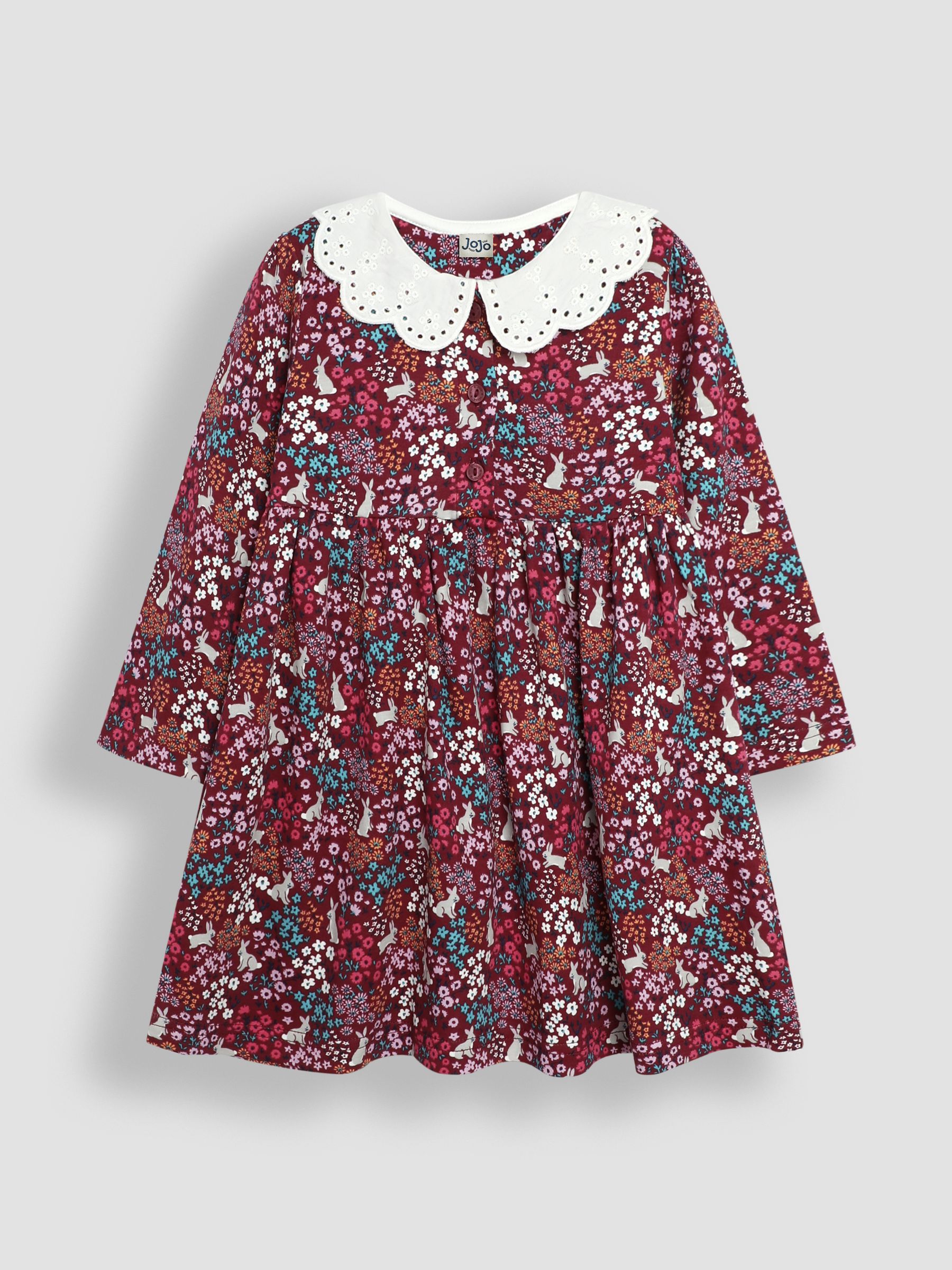 Berry Pink Bunny Meadow Floral Broderie Collar Dress - Image 1 of 3