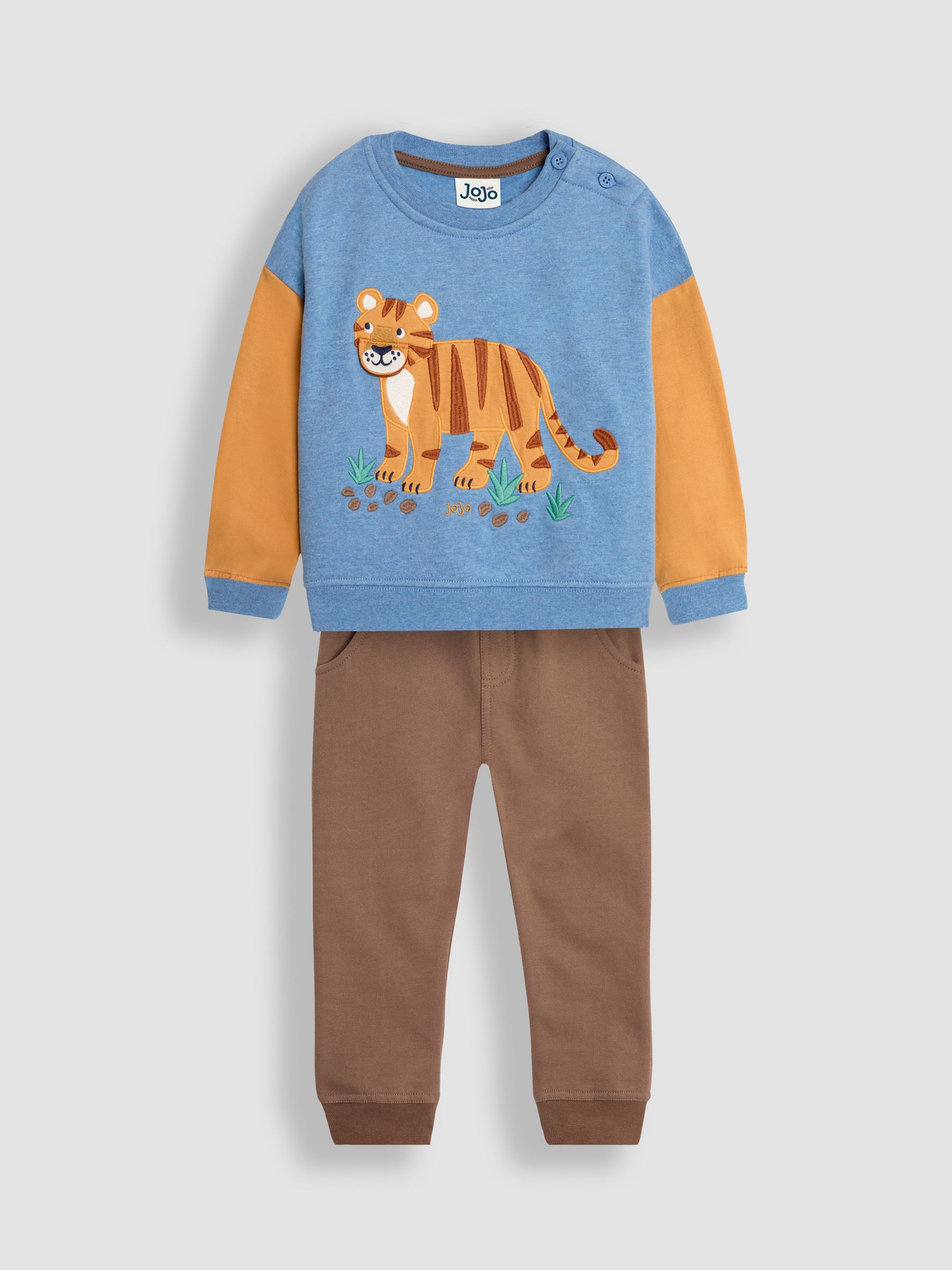 Blue Tiger Colour Block Appliqué Sweatshirt & Jogger Set - Image 1 of 10