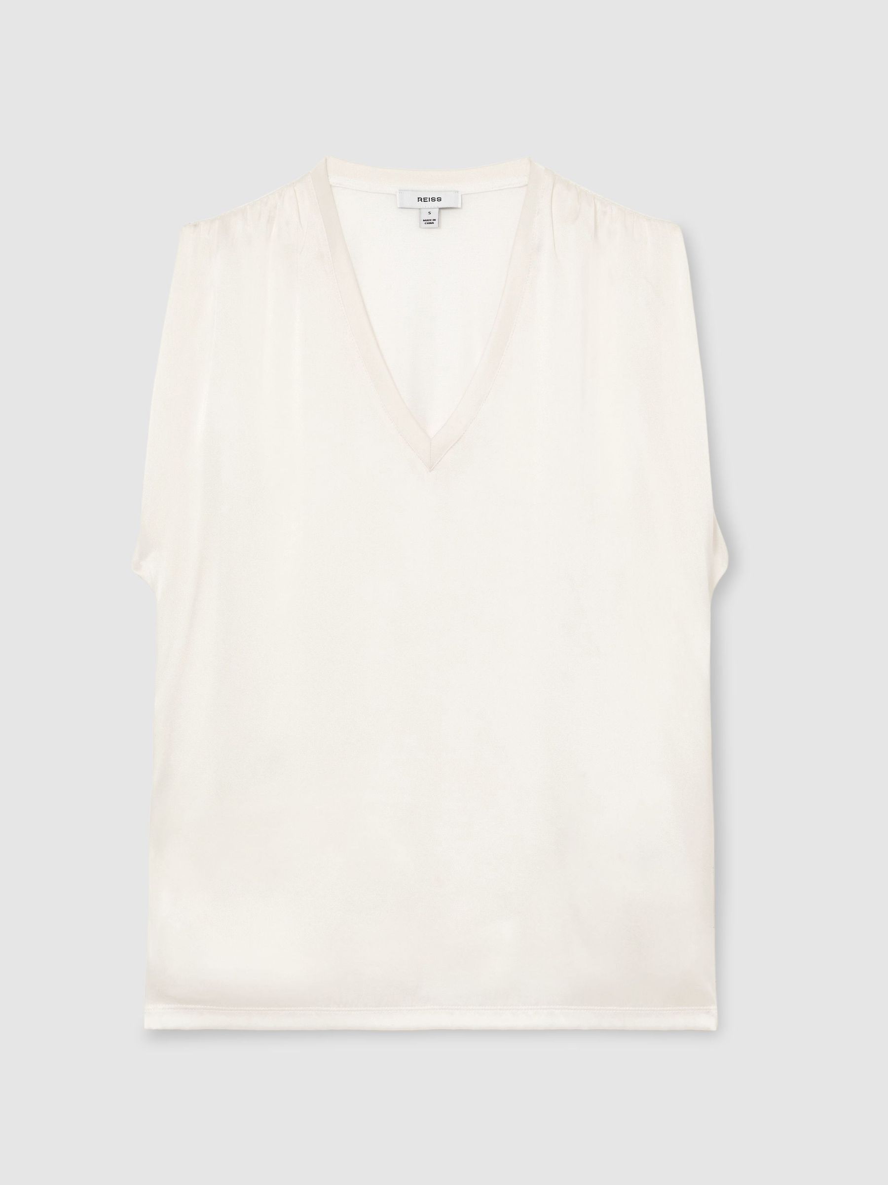 Silk-Front V-Neck Sleeveless Top in White - Image 2 of 6