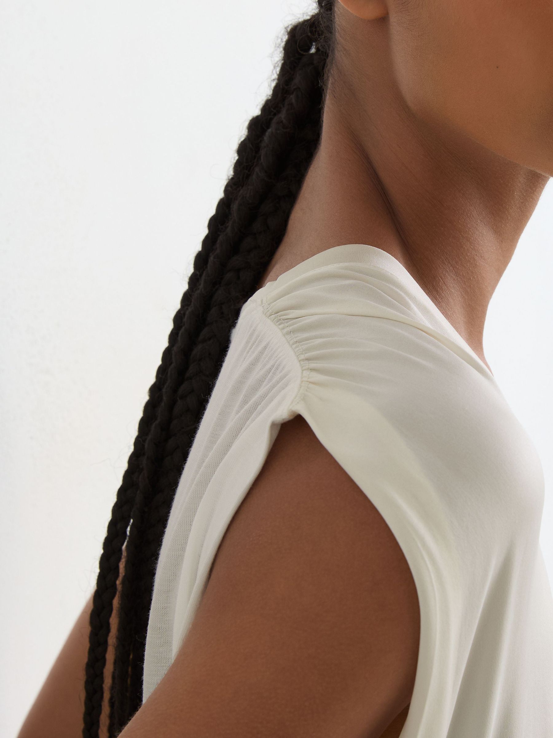 Silk-Front V-Neck Sleeveless Top in White - Image 4 of 6