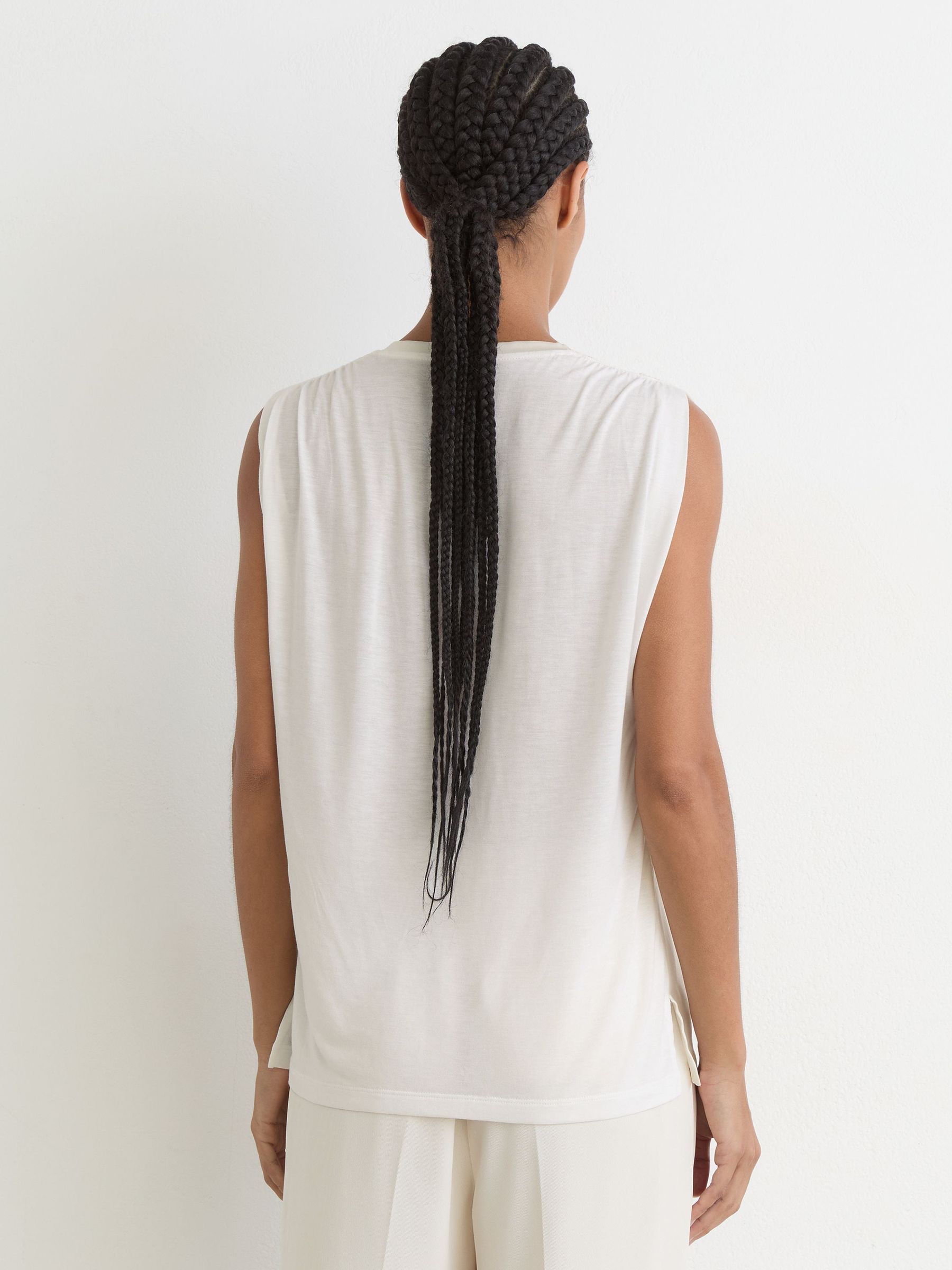 Silk-Front V-Neck Sleeveless Top in White - Image 5 of 6